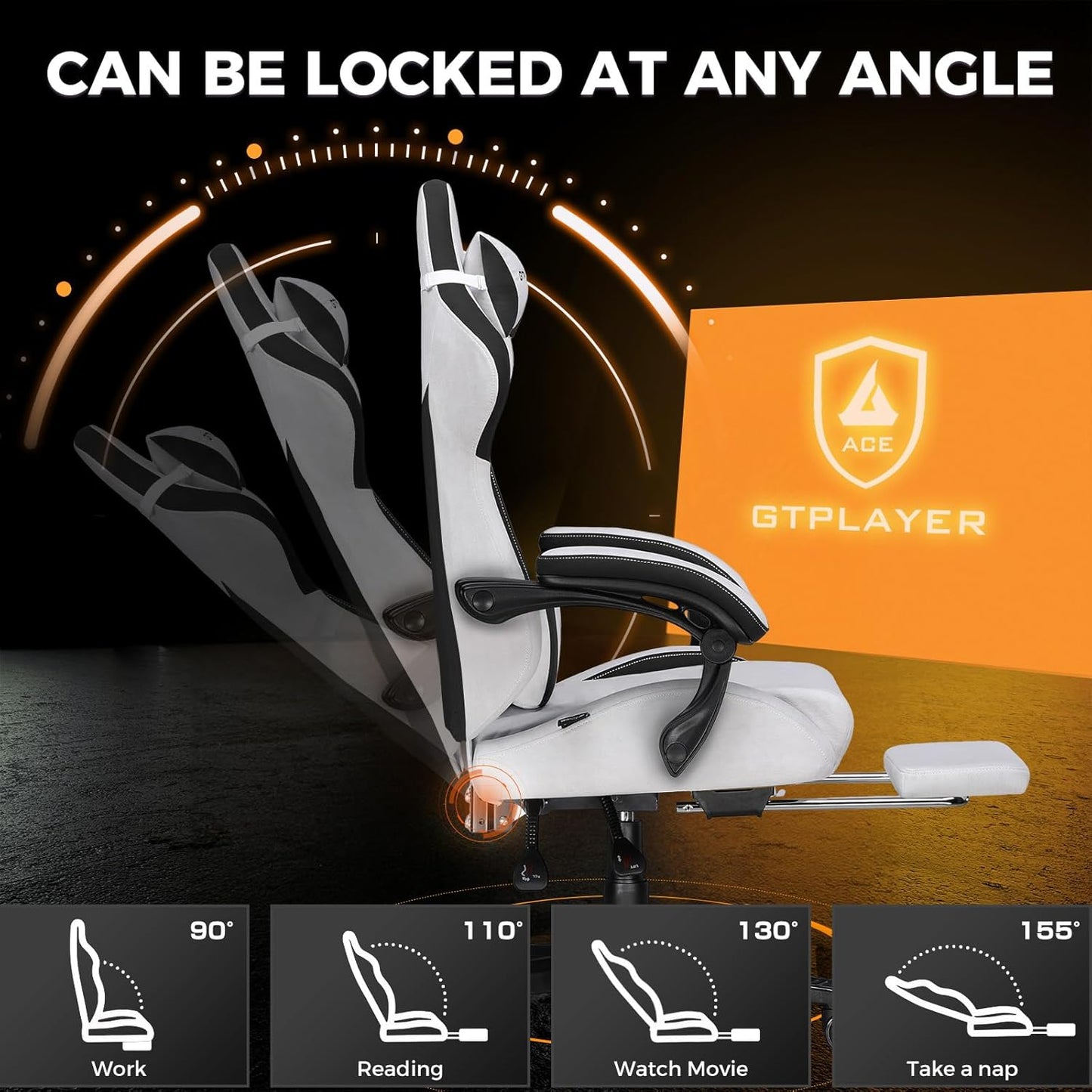 GTPLAYER Gaming Chair Fabric with Footrest, Big and Tall Game Chair High Back Computer Office Chair with Lumbar Support for Adults, Ergonomic Swivel Games Chair with Cushion Gaming Grey