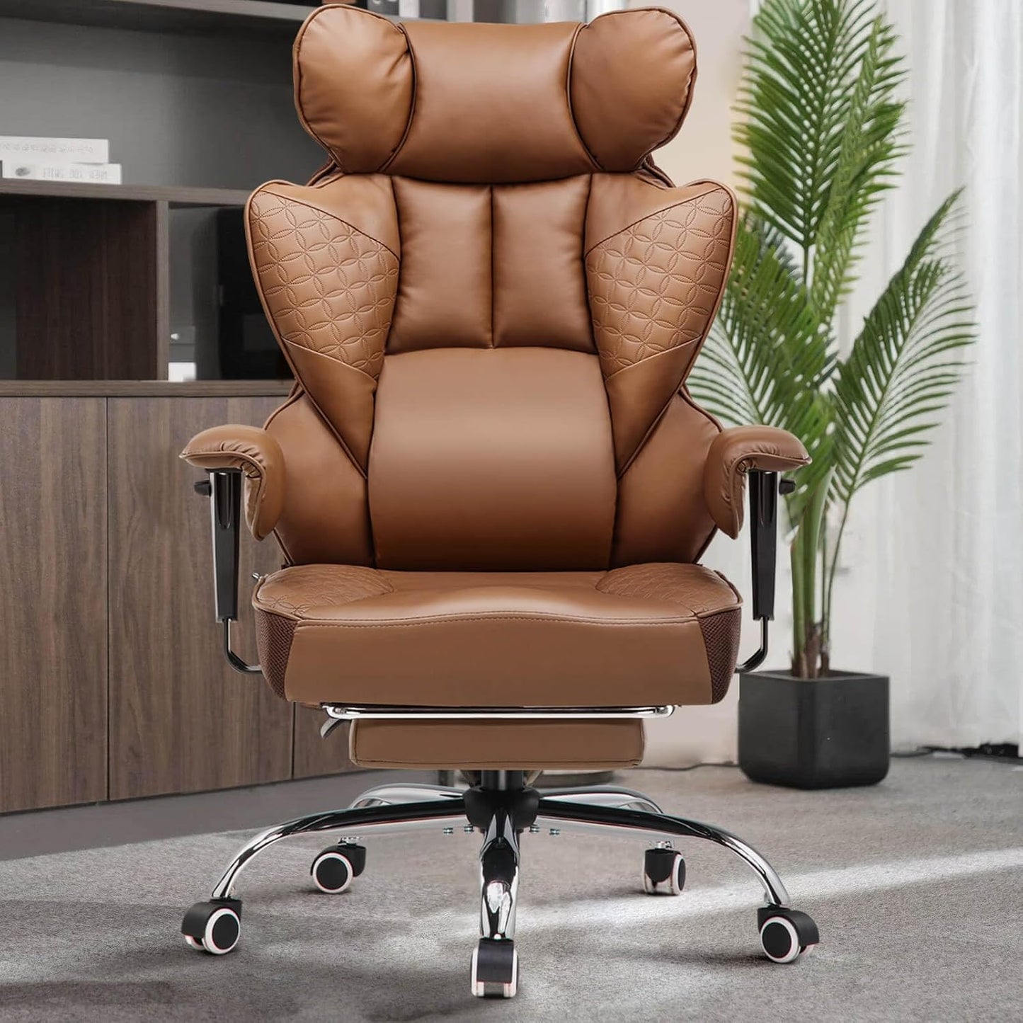 GTRACING Big and Tall Gaming Chair 400lbs Heavy Duty Office Chair with Foot Rest & Ergonomic Pocket Spring Lumbar Support, High Back 3D Saddle Shaped Cushion for Back Pain Relief, Brown