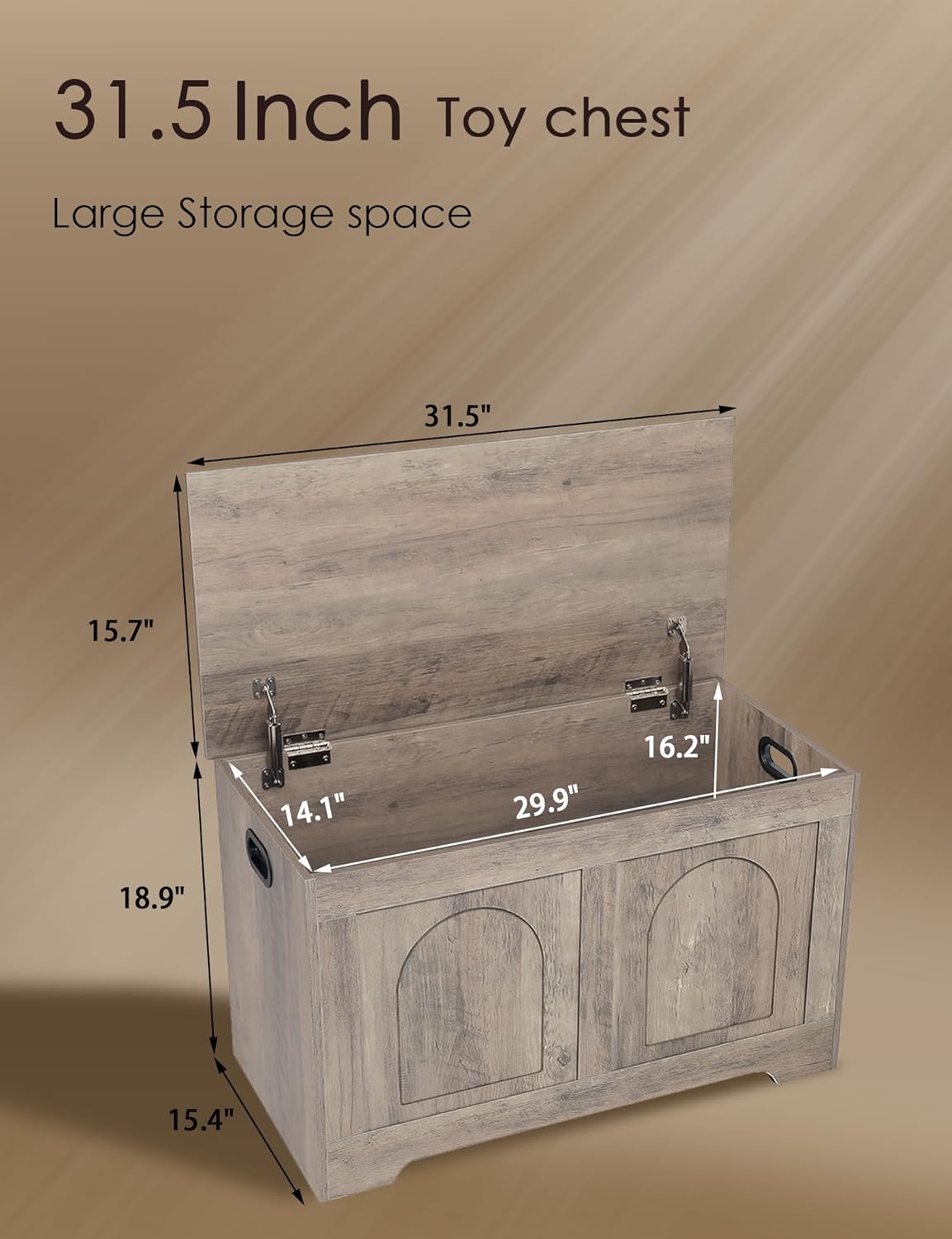 DINZI LVJ Storage Chest, 31.5”Wooden Storage Box with 2 Safety Hinges, Entryway Bench with Flip-Top, Sturdy Trunk for Living Room, Bedroom, Easy Assembly, Greige