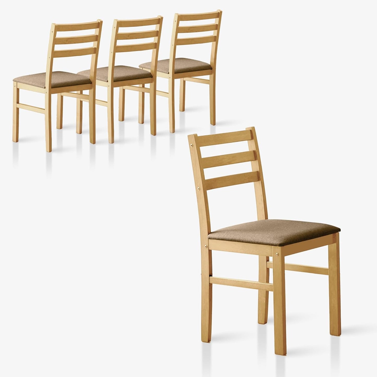 Livinia Seattle Modern Farmhouse Kitchen Dining Room Chair Set of 4, Solid Wood Fabric Upholstered Cushion Seat Wood Ladder Back Chairs (Natural)