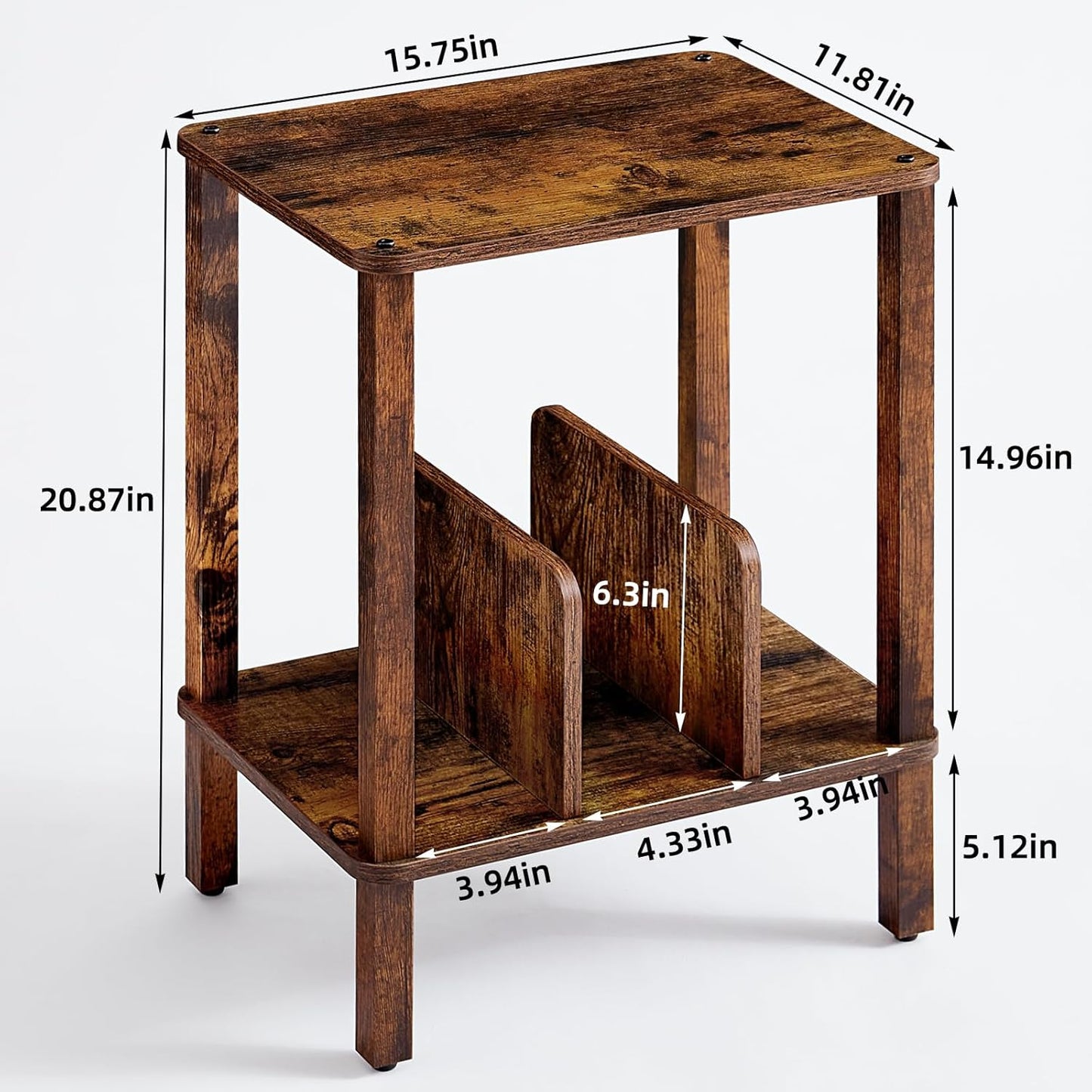 LELELINKY 2-Tier Record Player Stand with Vinyl Record Storage up to 100 Albums, Bedroom Record Holder and Multi-Functional End Table for Living Room, Brown