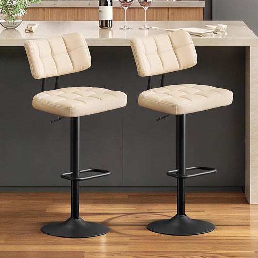 Furniliving Modern Bar Stools Set of 2 Faux Leather, Upholstered Swivel Barstools with Back, Adjustable Bar Chairs Counter Height for Kitchen Island, Dining Space, Beige