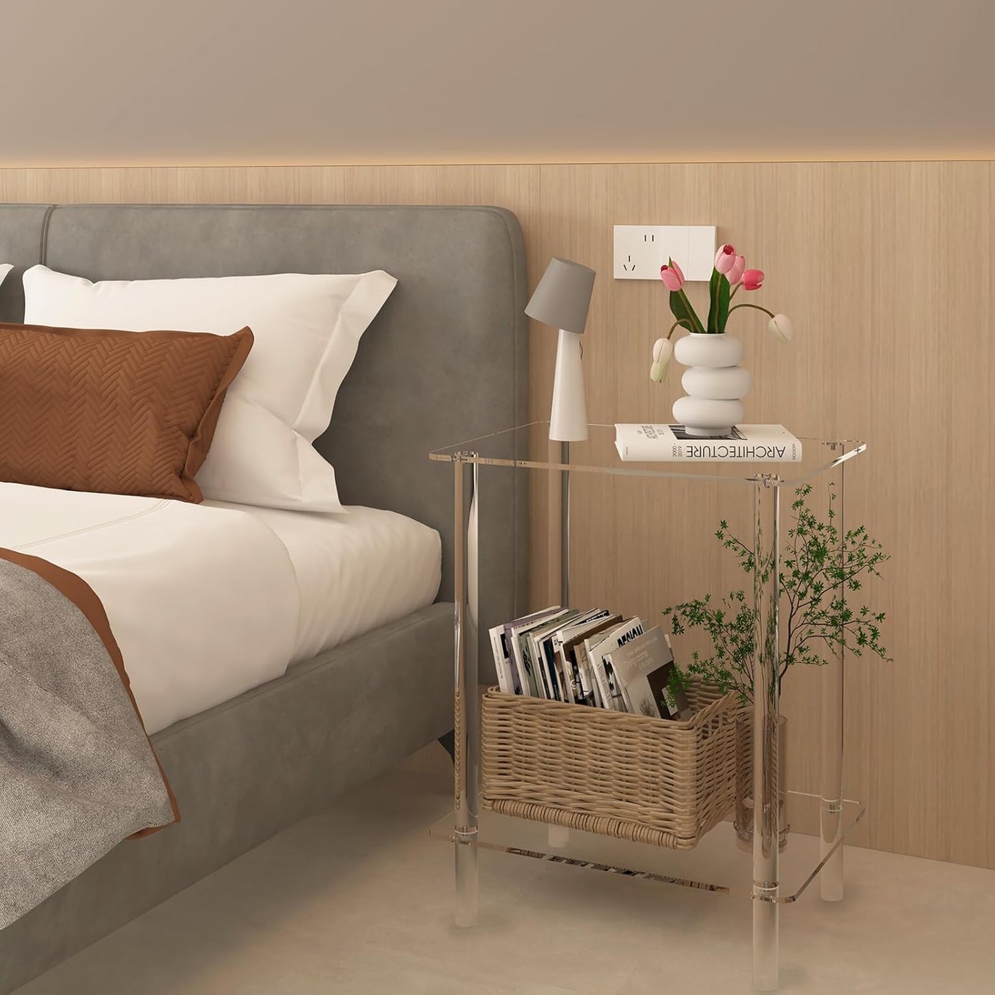 Clear Acrylic End Table, 2-Tier Modern Side Table for Living Room, Bedroom, Office or Showroom, Small Coffee Table & Bedside Nightstand, Decorative Accent Table for Home Decor