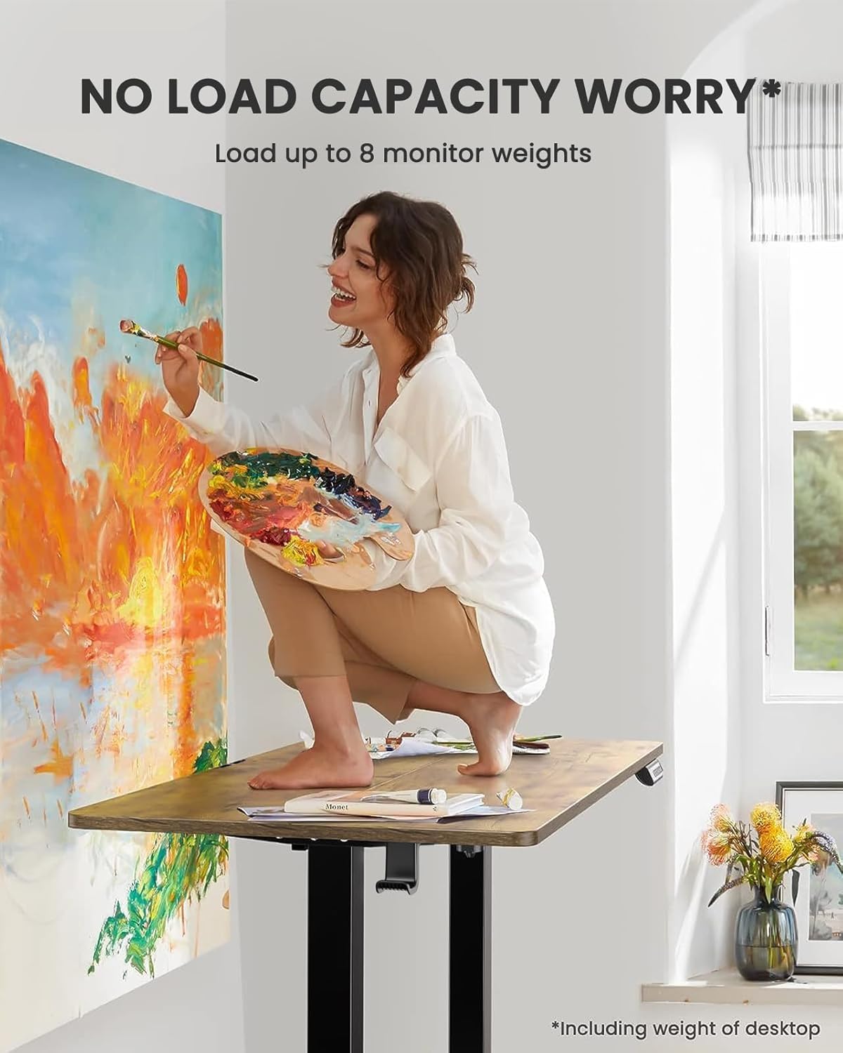 ErGear Height Adjustable Electric Standing Desk, 48 x 24 Inches Sit Stand up Desk, Memory Computer Home Office Desk with Two-Piece Desktop (Vintage Brown)