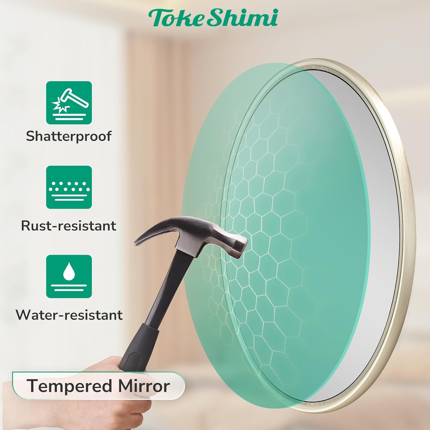 TokeShimi 36 in Round Brushed Nickel Mirror Tempered, Round Mirror Framed Shatterproof, 36x36 Circle Wall Mirror Farmhouse Metal Mirrored for Restroom, Entryway, Bedroom, Vanity, Living Room