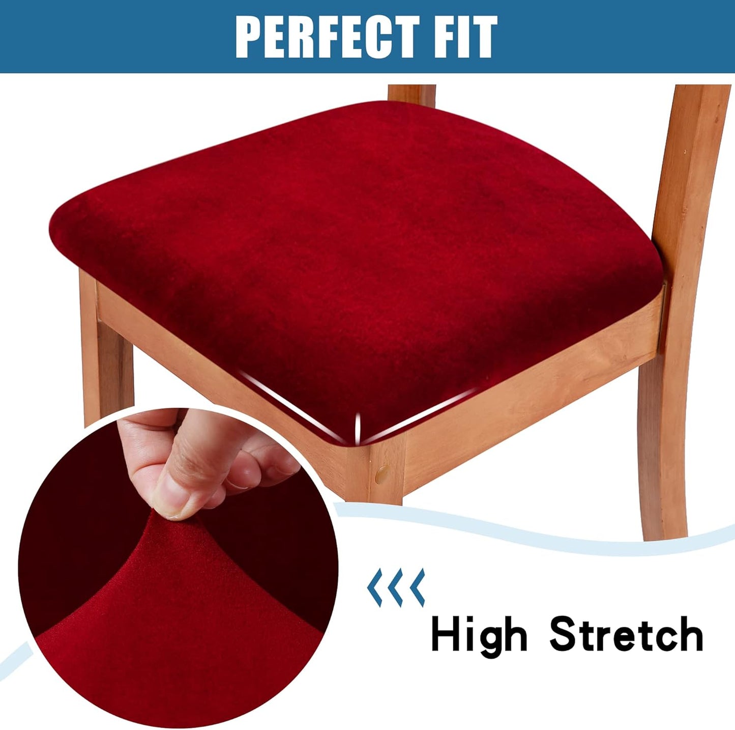 Smiry Velvet Seat Covers for Dining Room Chair Set of 2, Stretch Fit Removable Washable Chair Seat Cushion Protector Slipcovers with Ties, Wine Red