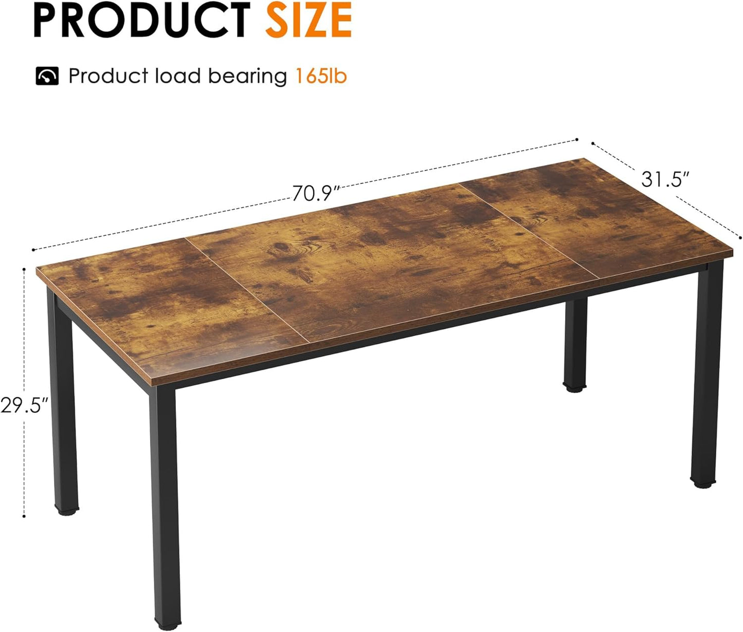 Need 70.8 Inch Executive Office Desk, Large Stylish Computer Desk, Simple Study Writing Desk, Workstation Business Furniture for Home Office, Rustic Brown