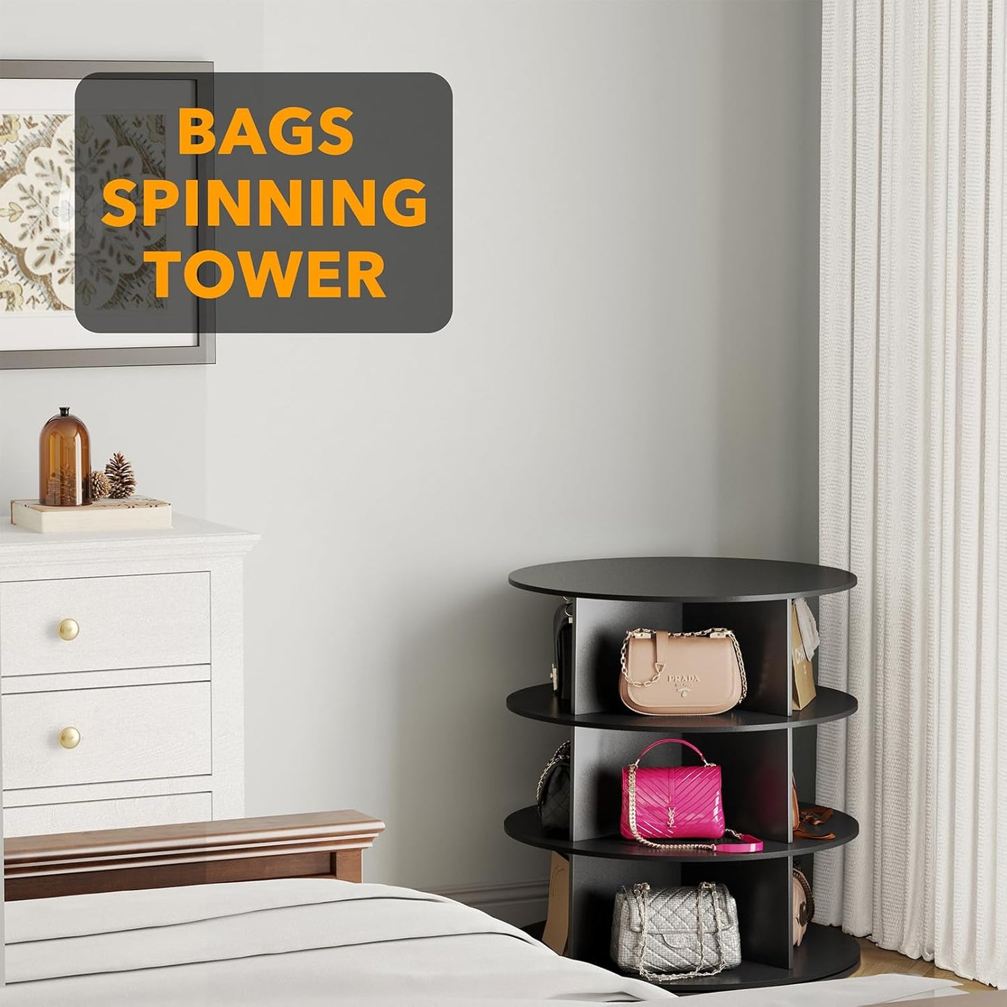 SpaceAid 3 Tier Rotating Shoe Rack Tower, Spinning Shoe Display Lazy Susan, Revolving 360 Shoe Rack Storage Round Carousel, Vertical Handbag Rotate Shoes Closet Organization (3-Tier Black)