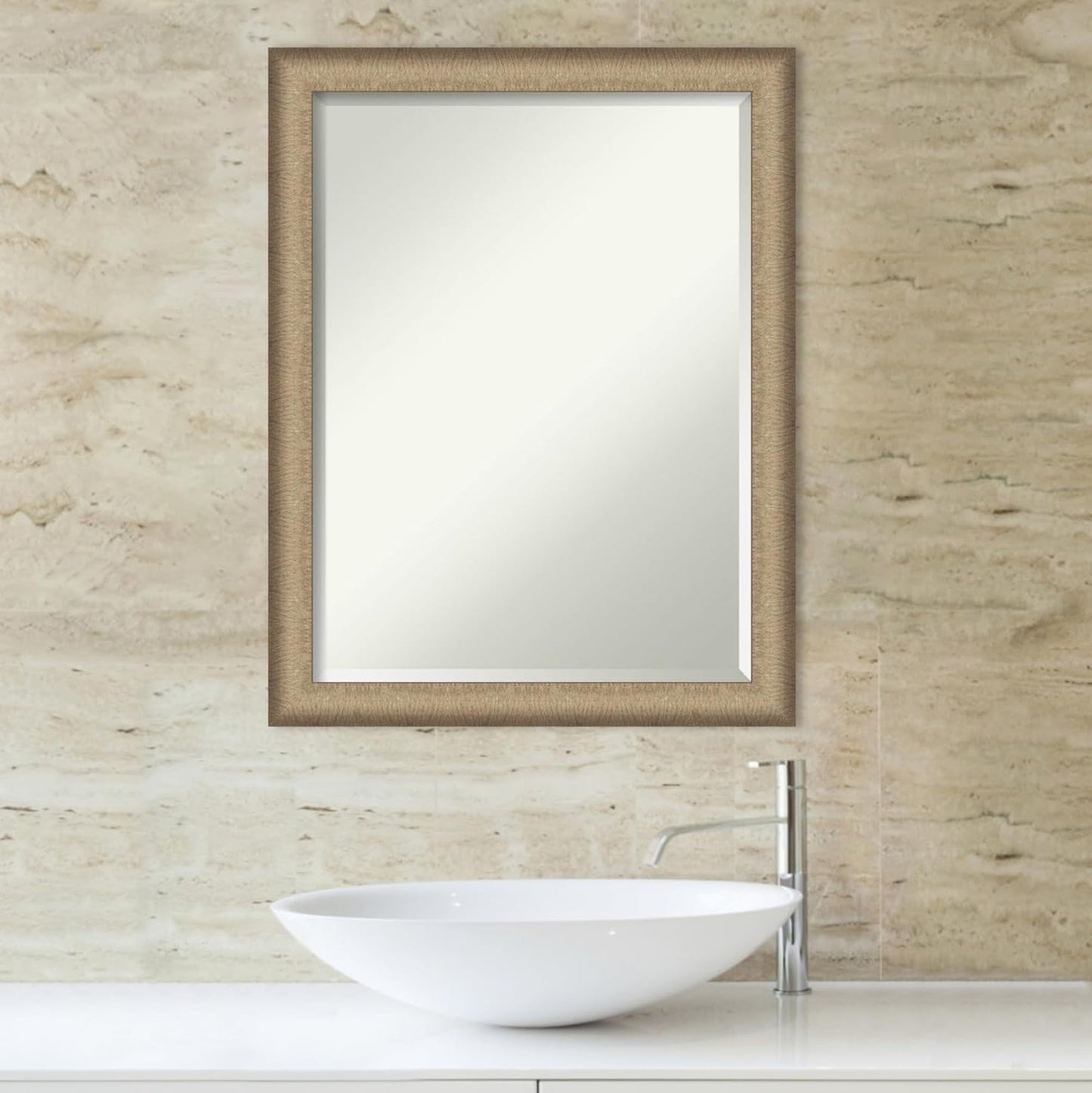 Amanti Art Bronze Bathroom Mirror for Over Sink, 27x21 Elegant Brushed Bronze Narrow Rectangle Vanity Mirror, Medium Casual Frame, Hangs Horizonally and Vertically, Bathroom Wall Decor, Beveled Edge