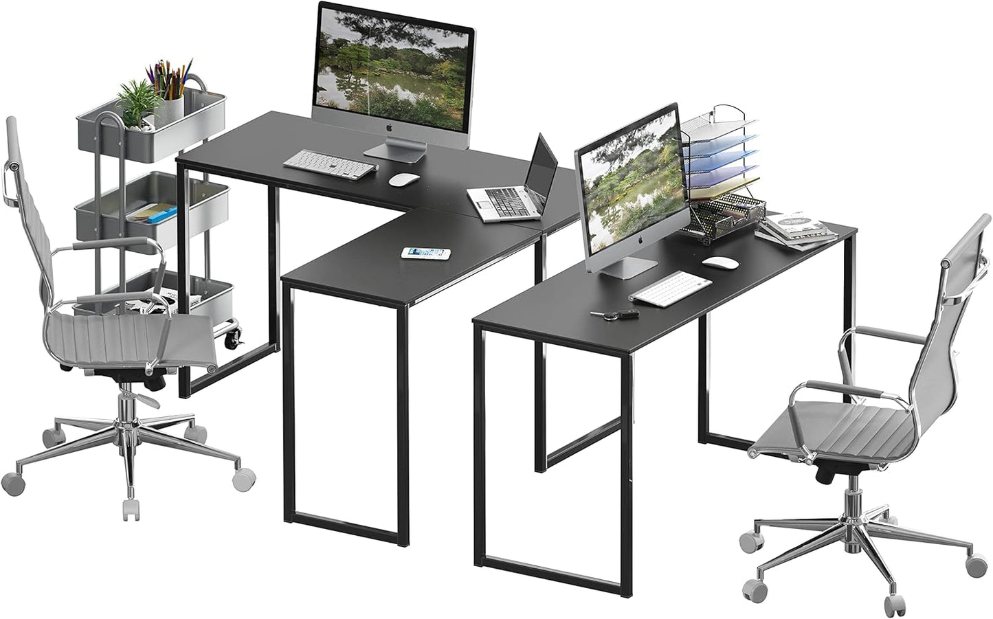 SHW Mission 48 x 48 Inches L-Shape Home Office Computer Desk, Black