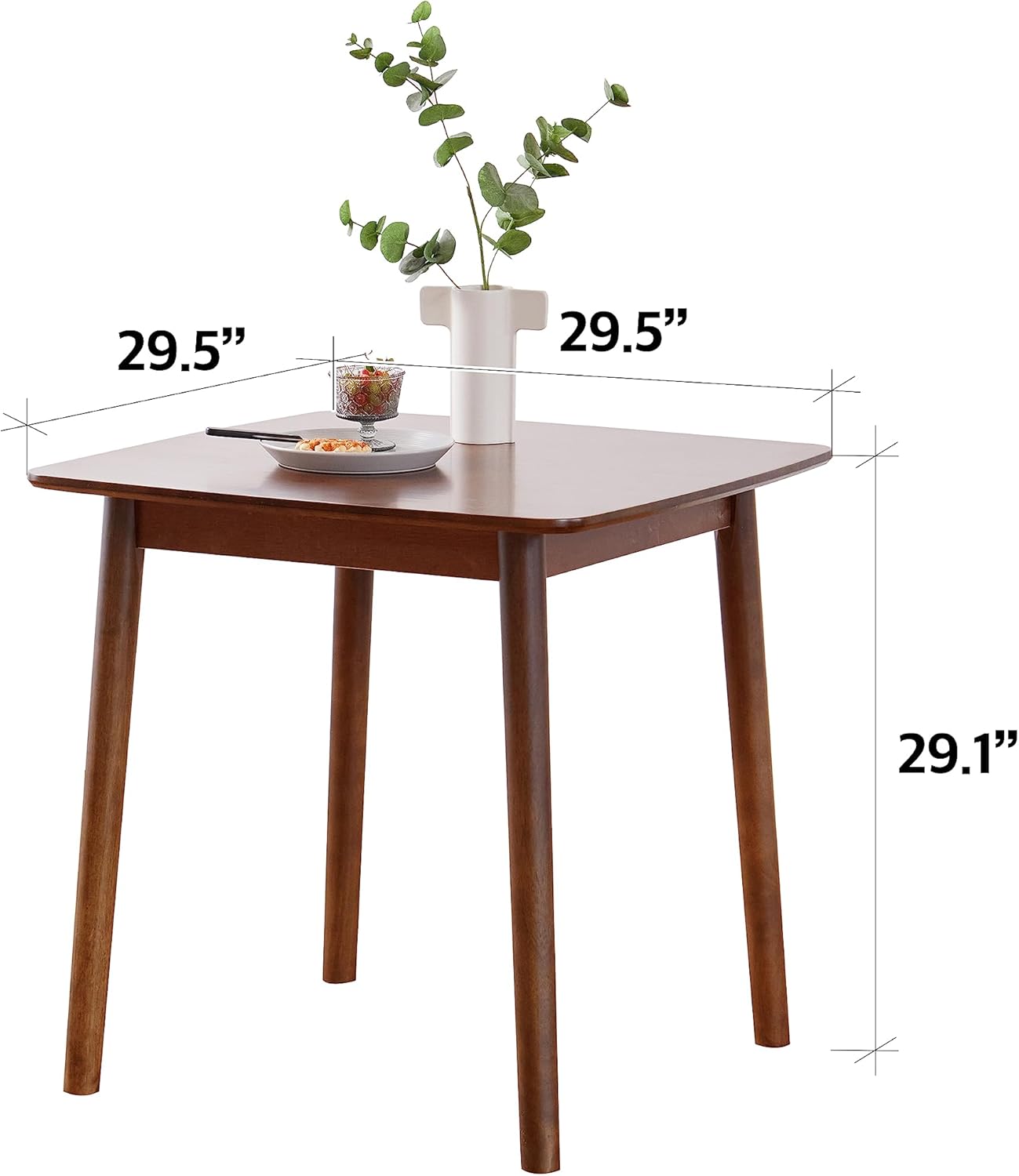 Livinia Aslan 29.5" Malaysian Oak Square Wooden Dining Table/Small Solid Wood Kitchen Desk (Walnut)