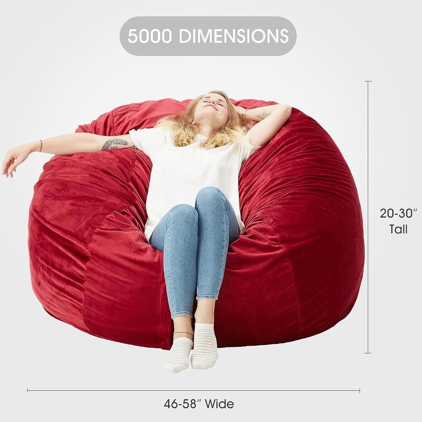 HABUTWAY Bean Bag Chair: Giant 5' Memory Foam Furniture Bean Bag Chair with Microfiber Cover - 5Ft,Red