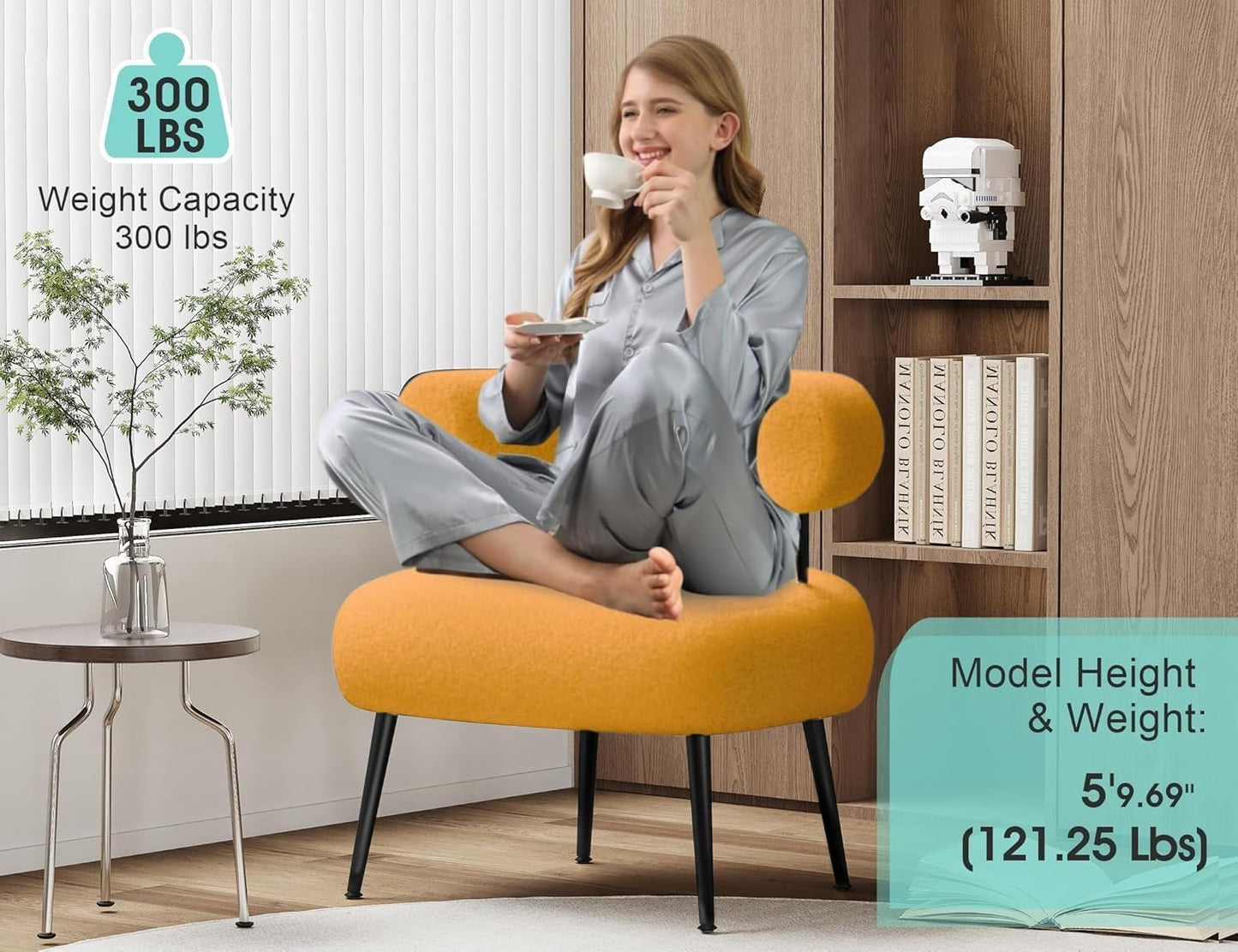 Modern Accent Chair, Round Upholstered Barrel Armchair for Small Spaces, Fluffy Side Corner Sherpa Sofa Chair for Living Room, Bedroom