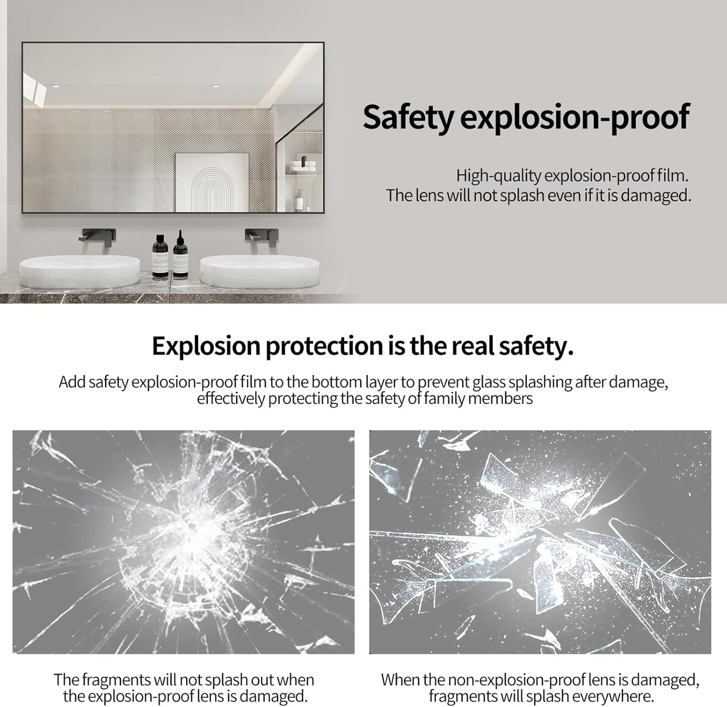 Black Bathroom Mirror for Wall, Rectangle Mirrors with Metal Frame, Modern Vanity Wall Mirror Decor for Entryway Hangs, Bathroom Living Room Horizontal or Vertical (Black, 30" L x 24" W)