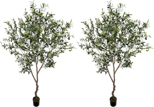 Artificial Olive Tree 7ft(82in,1789leaves) Tall,Faux Olive Tree Indoor Artificial Tree for Modern Home Office Living Room Floor Decor Indoor (2pack)