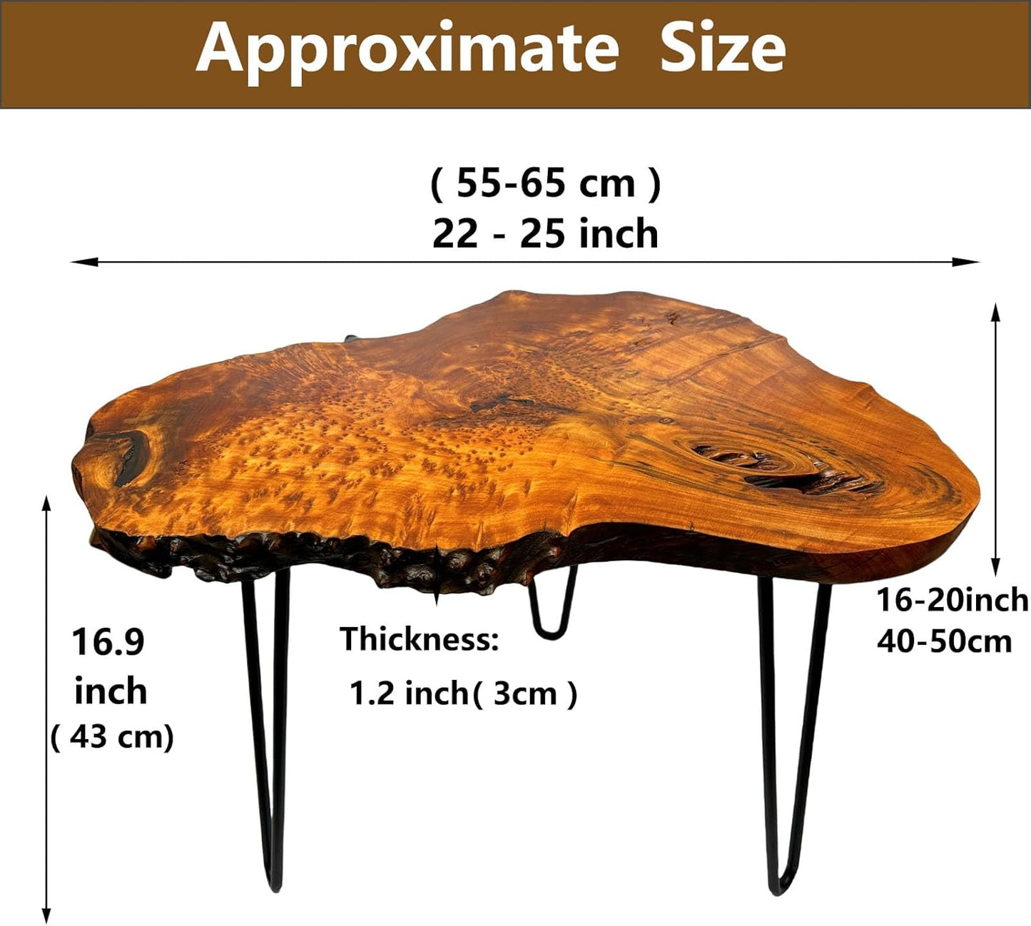 Live Edge Coffee Table, Natural Wood Coffee Table for Living Room, Natural Fir Unique Desktop with Metal Hairpin Legs (Large)