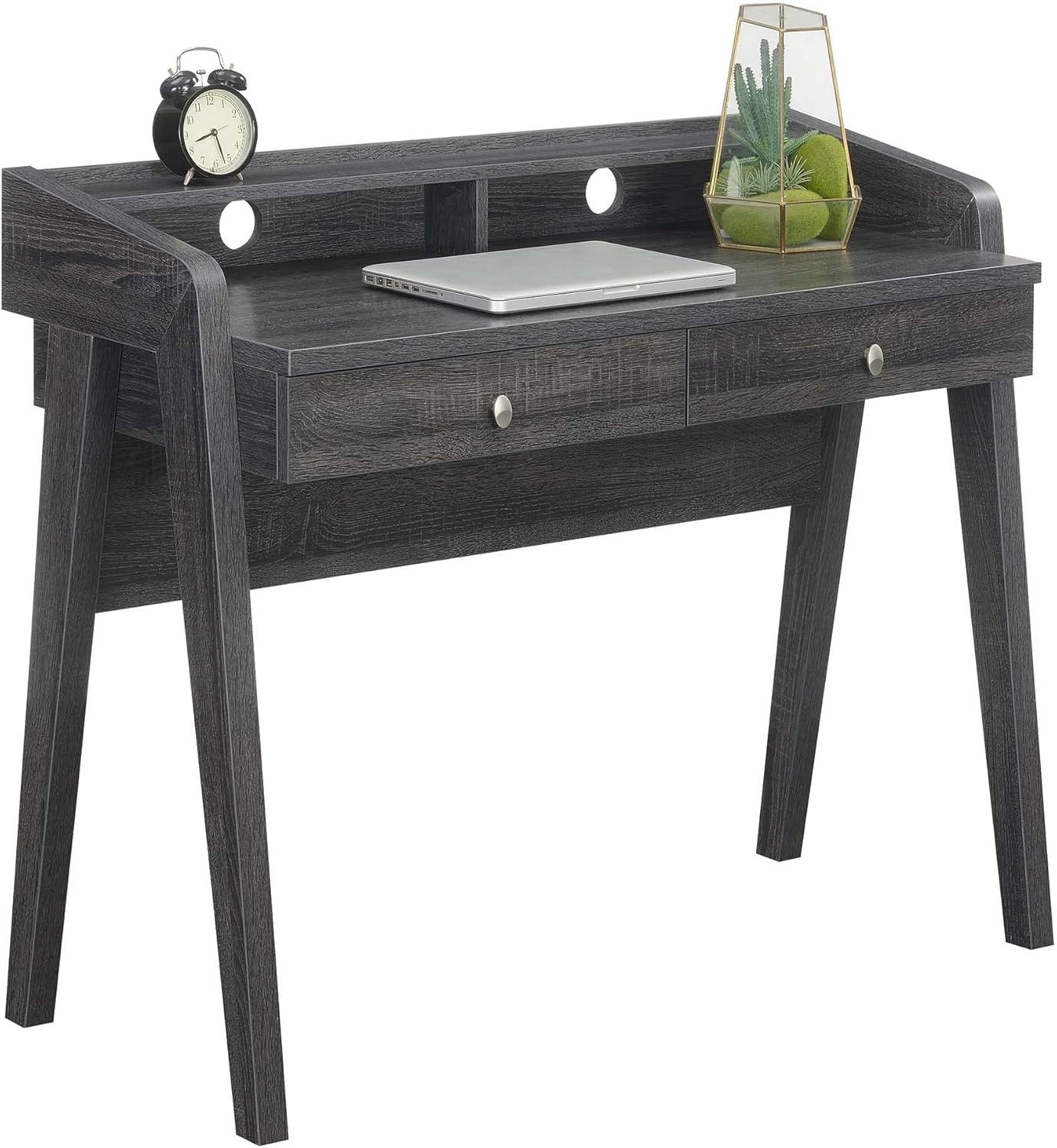 Convenience Concepts Newport Deluxe 2-Drawer Desk with Shelf, Weathered Gray