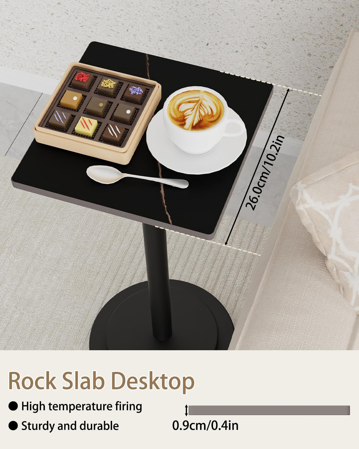 Versatile End Table with Metal Base, Height Adjustable, Vintage Square Indoor Metal Plant Stand, for Sofa, Bedside Small Couch, Living Room and Bedroom, 1 Pack, Black, GBZ001SB-1