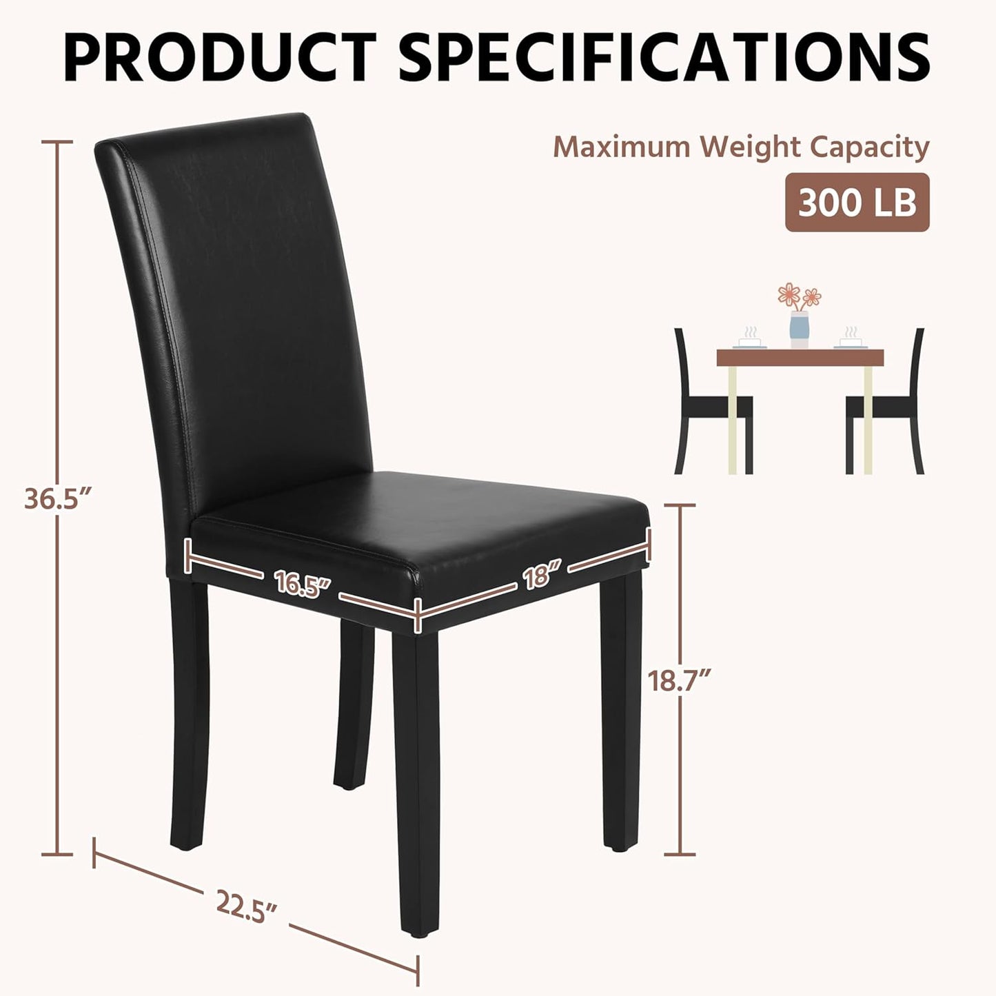 Yaheetech Dining Chairs Set of 2 Faux Leather Modern Dining Room Chairs with Rubberwood Legs and Padded Seat for Kitchen/Living Room/Restaurant, Black