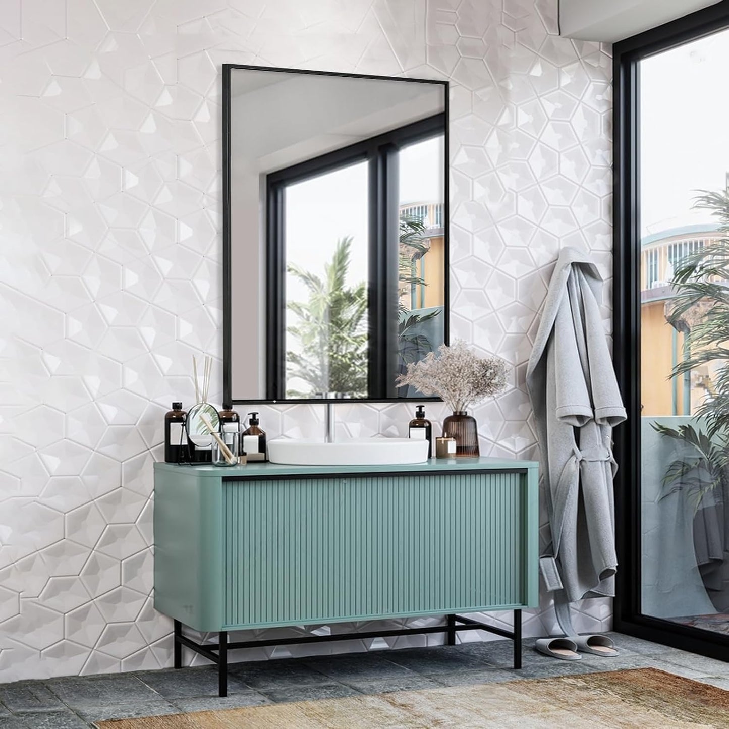 Bathroom Mirror 30x36 Inch, Black Frame Mirror 30"x36", Rectangle Wall Mounted Mirror, Metal Framed Vanity Mirror for Wall 30 by 36, Modern Mirror Hangs Horizontal Or Vertical