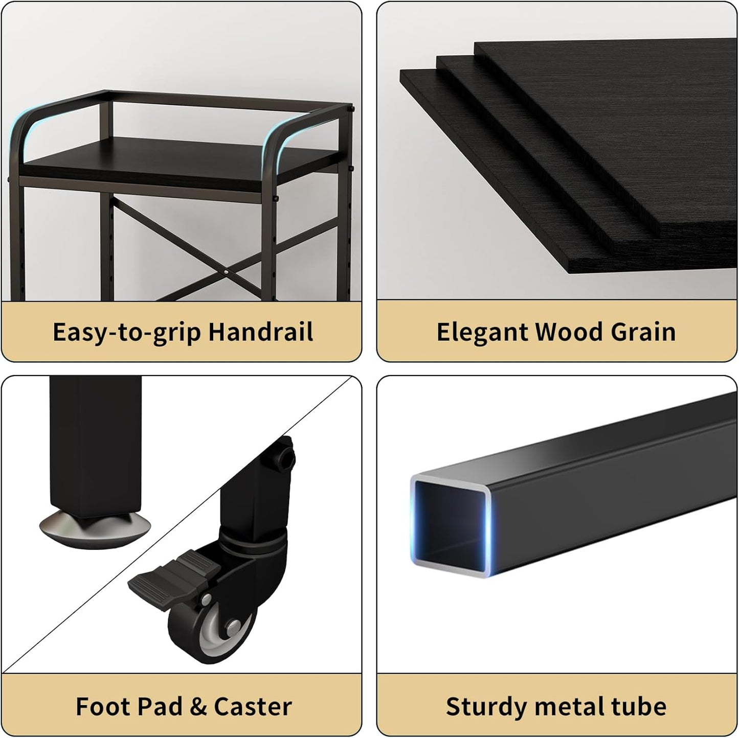 2 Tier Large Printer Stand, 20 x 20 Inches Printer Table with Storage Shelf, Rolling Printer Cart with Wheels for Home Office, Scanner Fax (Black)