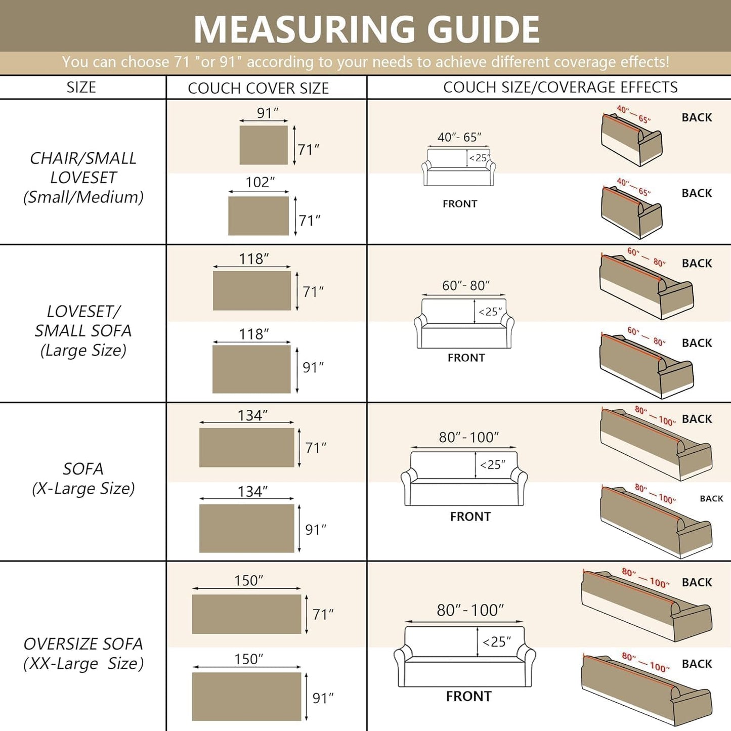 MYSKY HOME Couch Covers for 3 Cushion Couch Sofa, Chenille L Shape Sectional Couch Cover - Pet-Friendly, Machine Washable, Non-Slip Sofa Protector for Dogs, Kids, 71"x118", Khaki Blur Mottling