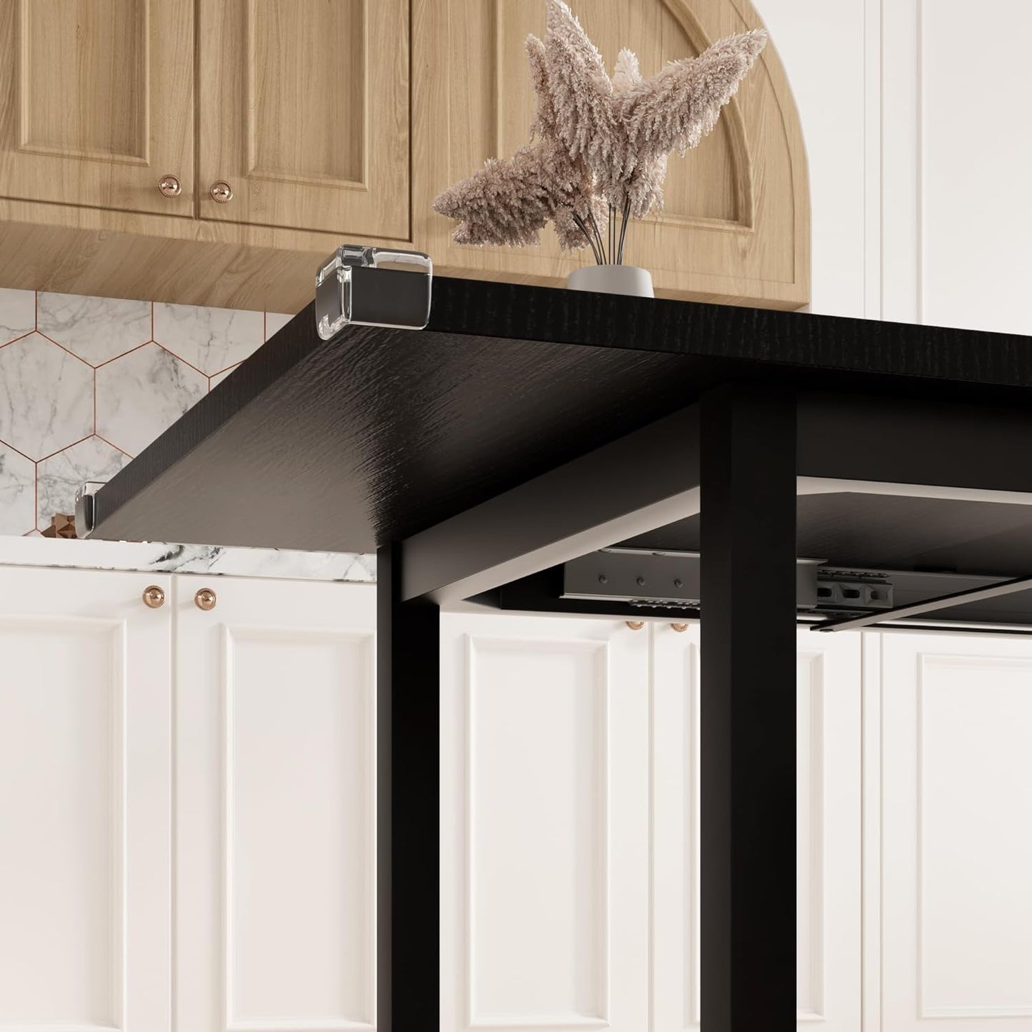 Feonase 7-Piece Dining Table Set for 4-8, 63" Large Extendable Kitchen Table Set with 6 Stools, Modern Dining Room Table with Heavy-Duty Frame, Easy Assembly, Black