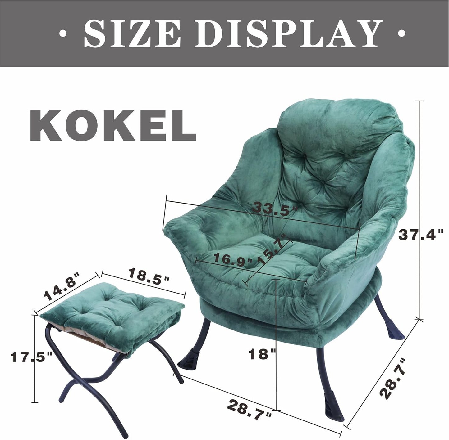Kokel Lazy Chair with Folding Ottoman,Living Room Chairs (Green-1228)