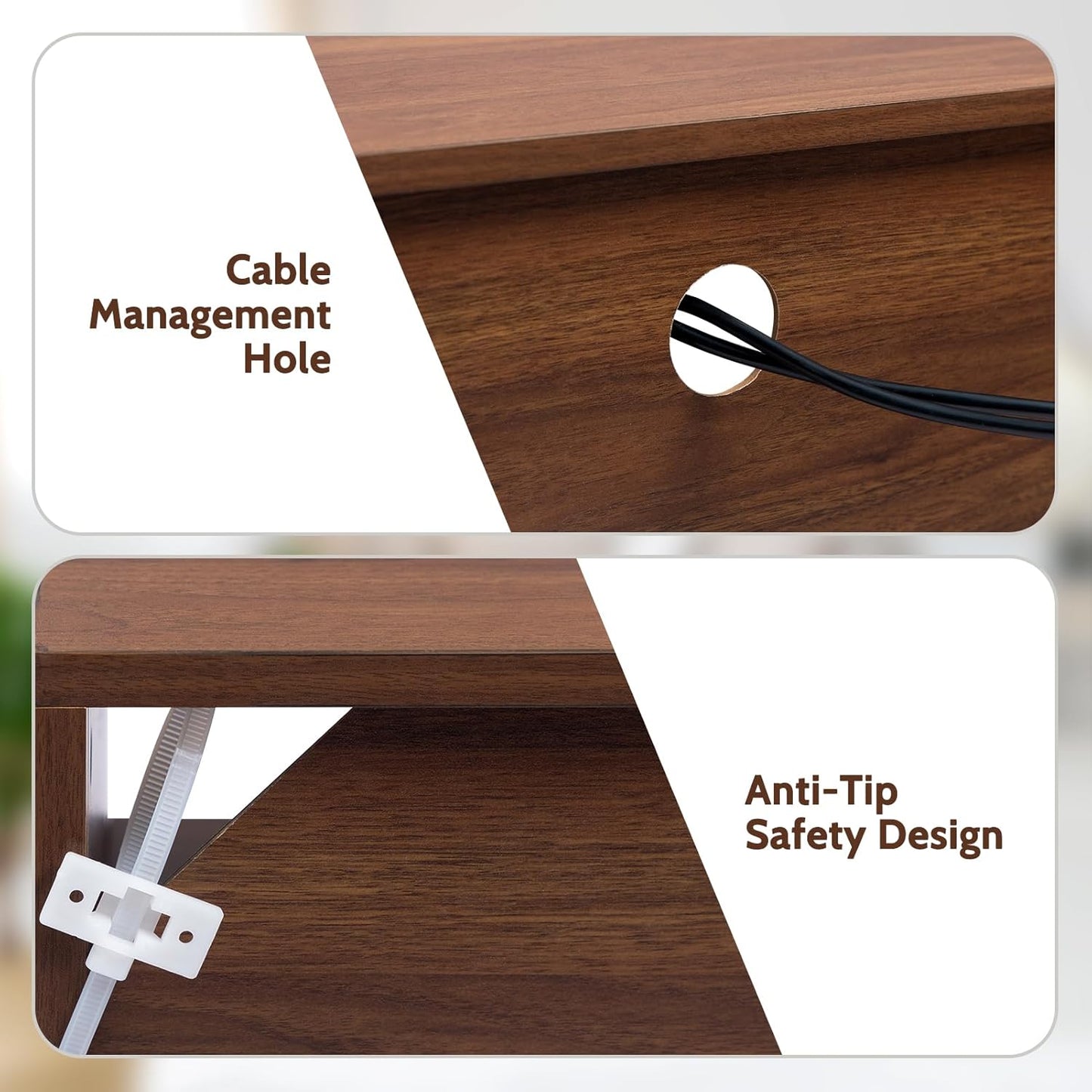 HollyHOME Wood TV Stand for TVs up to 65", Mid Century TV Stand with Storage, Modern Entertainment Center with 2 Drawers, Accent TV Media Console Table for Living Room, 53"(L), Retro Brown