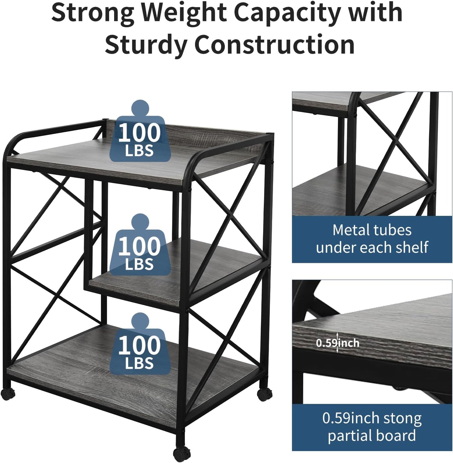 Printer Stand Printer Table with Storage Shelf for Home Office 23 x 18 Inch Large Printer Stand with Power Outlet Rolling Printer Table with Wheels Pinter Cart Tower Stand Grey Oak