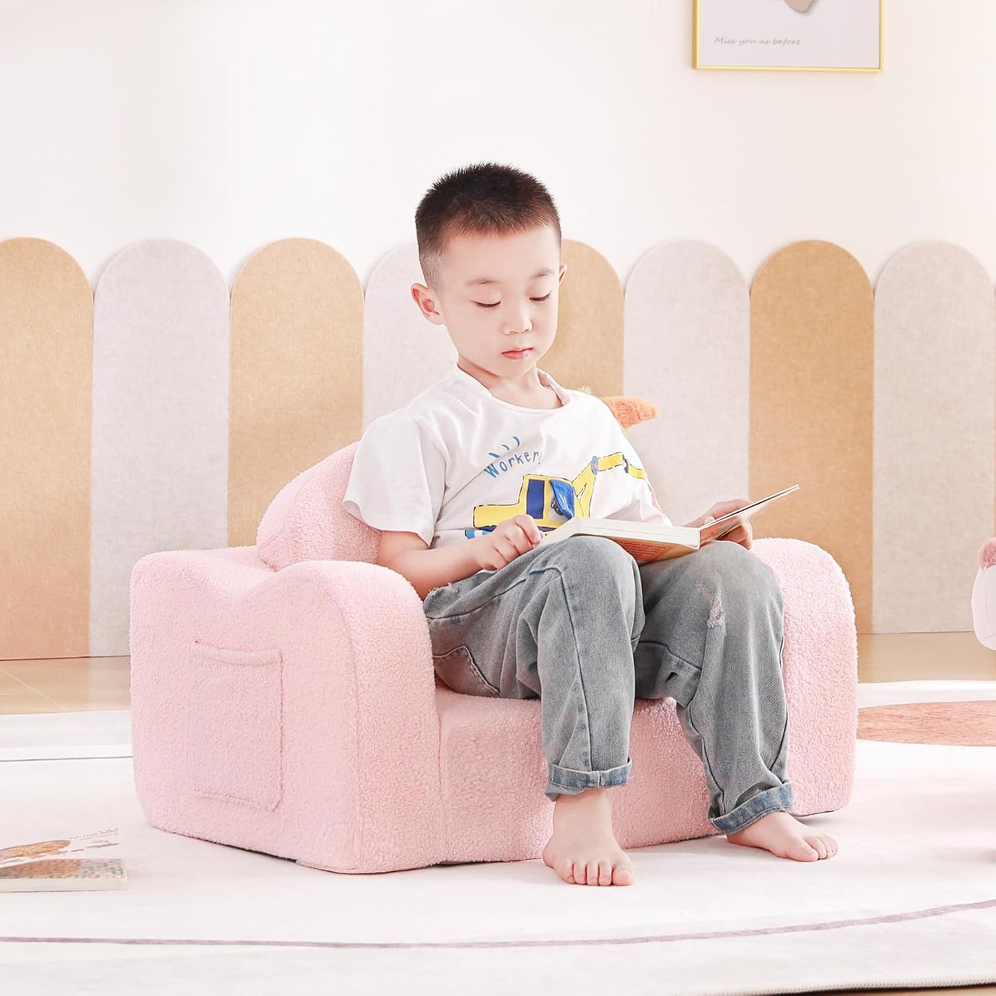 Tiita Kids Chair Couch, Folding Toddler Comfy Sofa Chairs, 2-in-1 Kids Plush Sofa Fold Out, Baby Armrest Chair Sofa to Lounger, Convertible Play Sofas to Bed for Girl or Boy, Pink