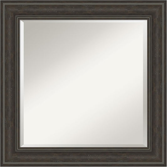 Amanti Art Brown Wall Mirror 26x26 Shipwreck Greywash Square Bathroom Mirror for Wall Decor Living Room, Medium Traditional Frame, Hangs Horizonally and Vertically, Bathroom Decor, Beveled Edge