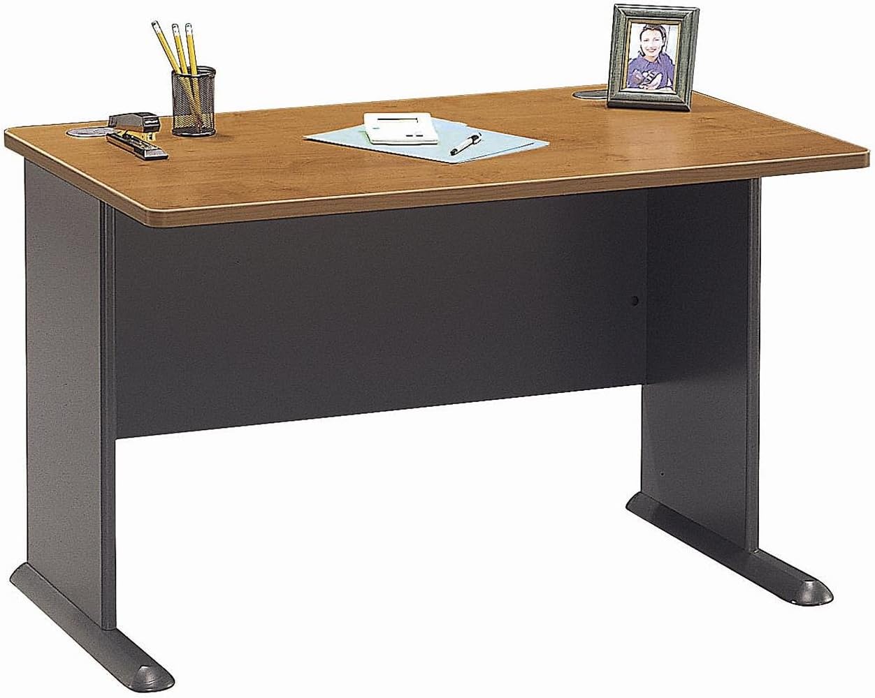 Bush Business Furniture Series A 48W Computer Desk in Natural Cherry and Slate, Small Office Table for Home or Professional Workspace