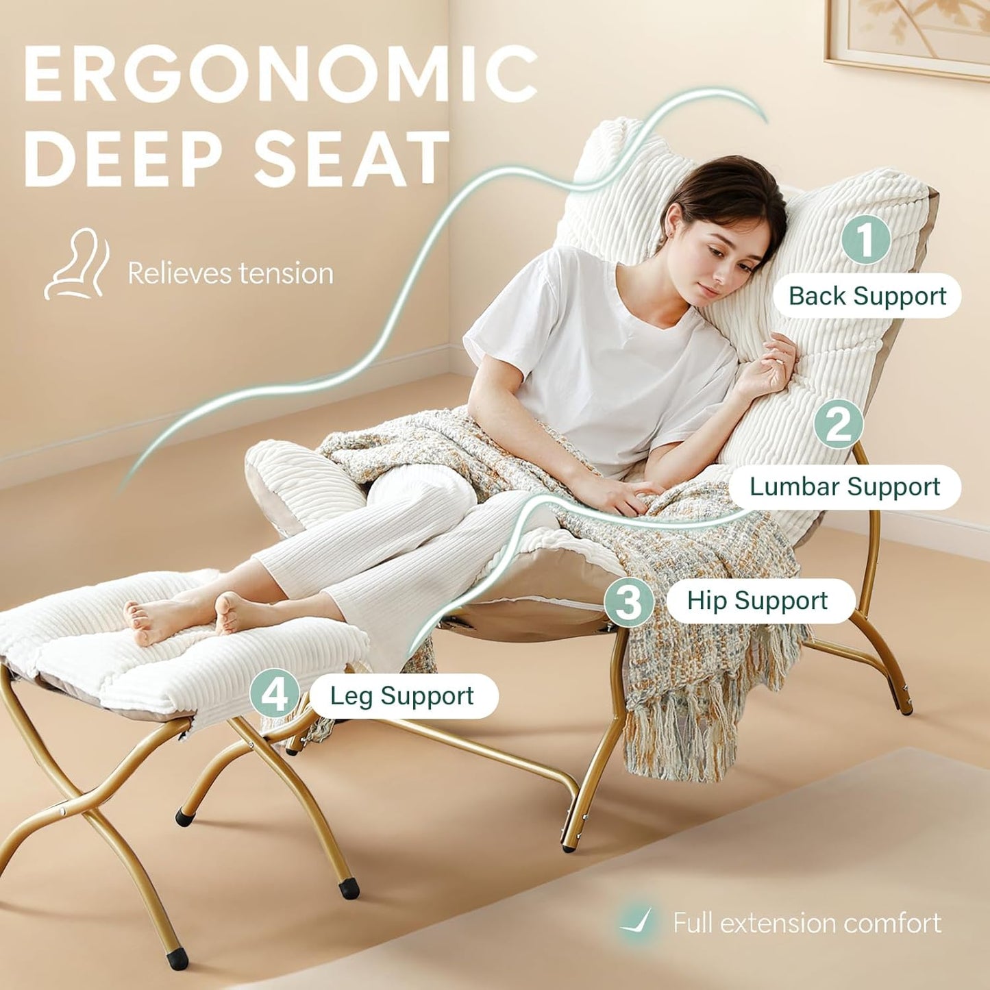 Welnow Accent Lounge Lazy Chair, Comfy Soft Leisure Metal Frame Reading Chair, Upholstered Thick Cushion Seated Recliner Sofa for Living Room, Bedroom, Dorm, Light Grey