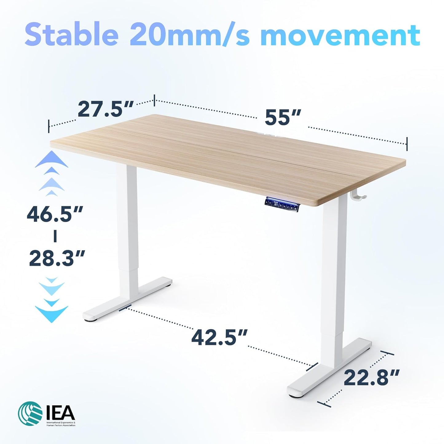 HUANUO 55 inch Electric Standing Desk with Smart APP, Alexa & Google Voice Control, Wi-Fi, Adjustable Height, 6 Memory Settings, Sedentary Reminder, Posture & Neck Care, Sit-Stand Desk, Light Walnut