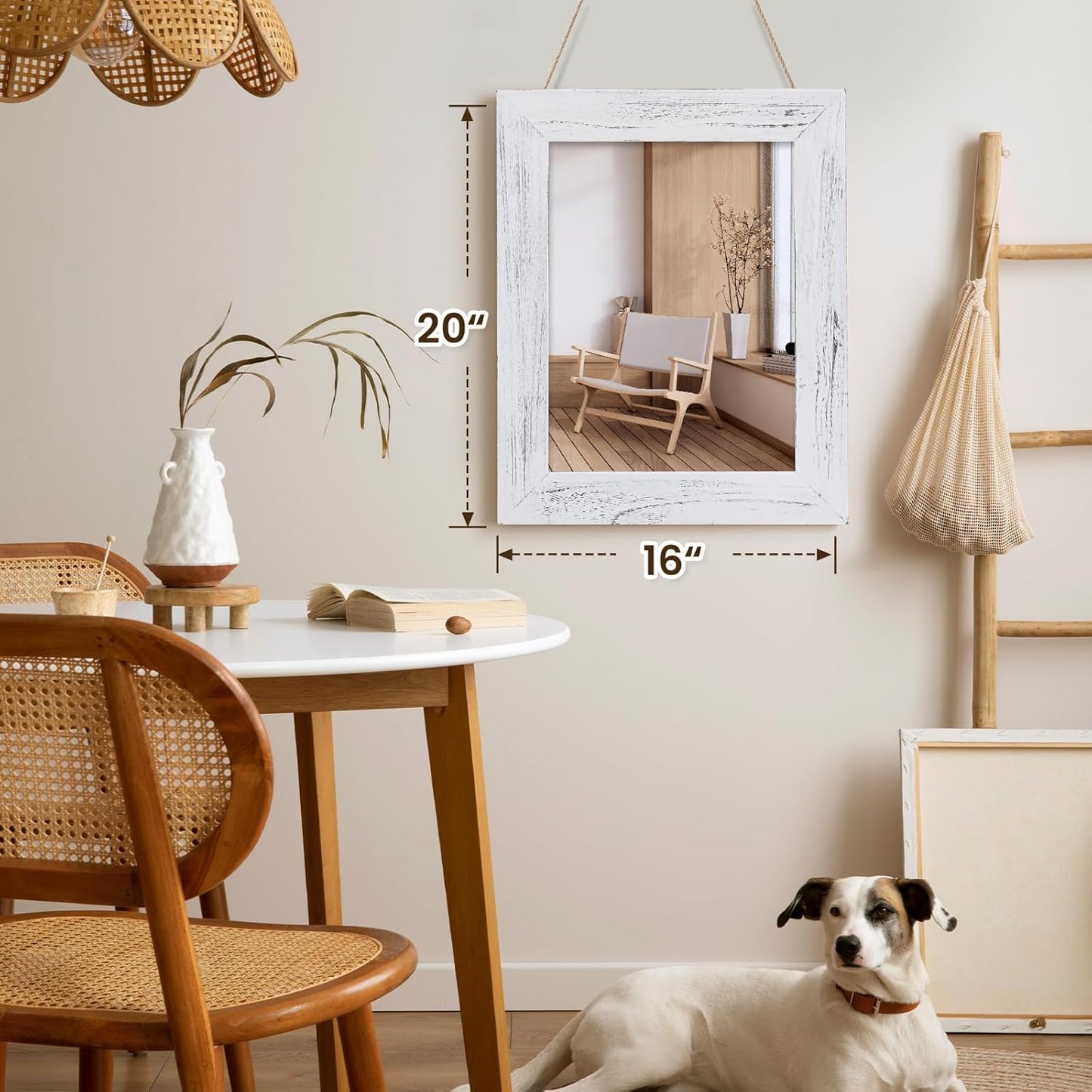 QDSSDECO 16"×20" Wall Mirror Farmhouse Decor Rectangular Mirror Hanging for Bathroom, Vanity, Bedroom, Entryway, Living Room,White