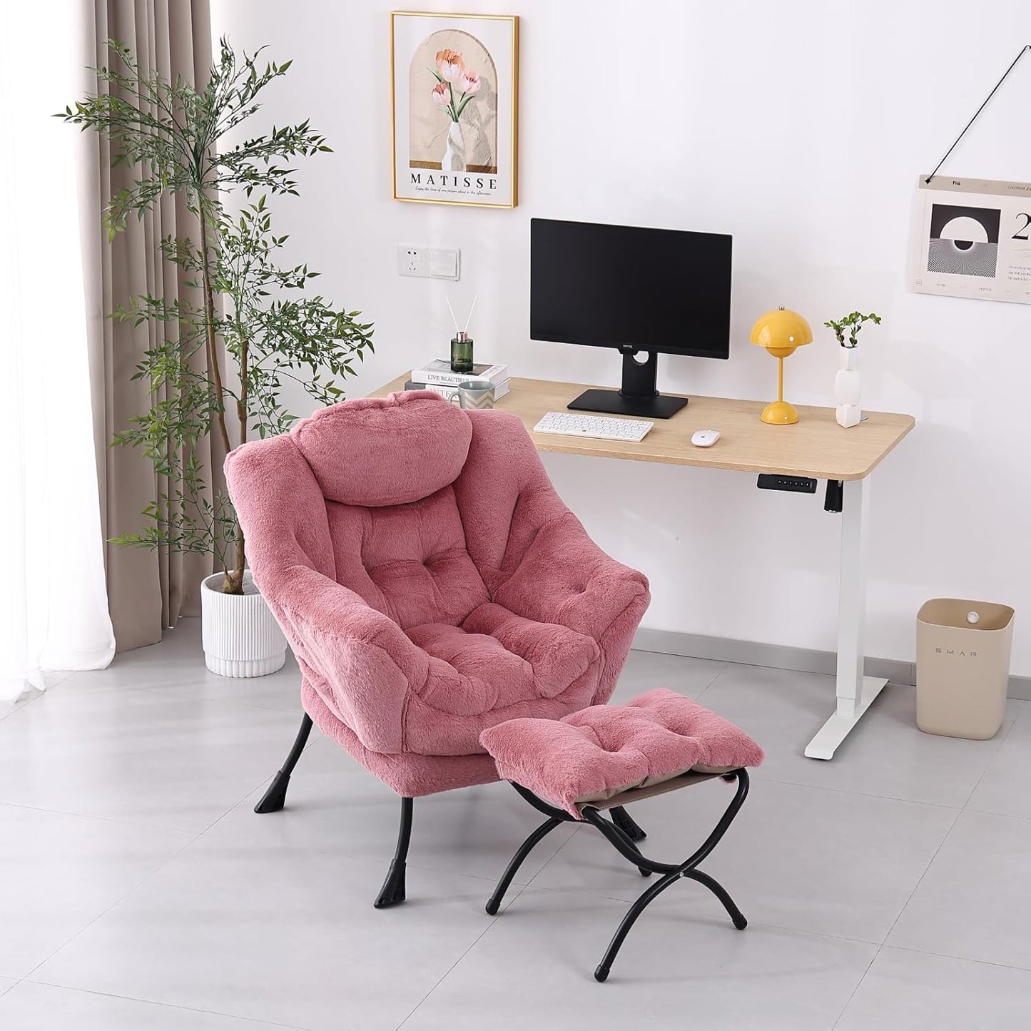 Lazy Chair with Ottoman, Modern Accent Chair Contemporary Lounge Leisure Sofa Chair with Armrests, Reading Chair and Folding Footstool Set for Living Room, Bedroom, Office