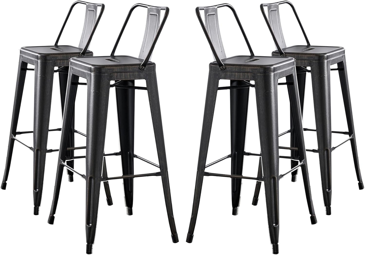 AC Pacific 30” Metal Barstool Set of 4 – Country Rustic Style with Low Back, Lightweight & Sturdy Build, Easy Assembly – Distressed Black