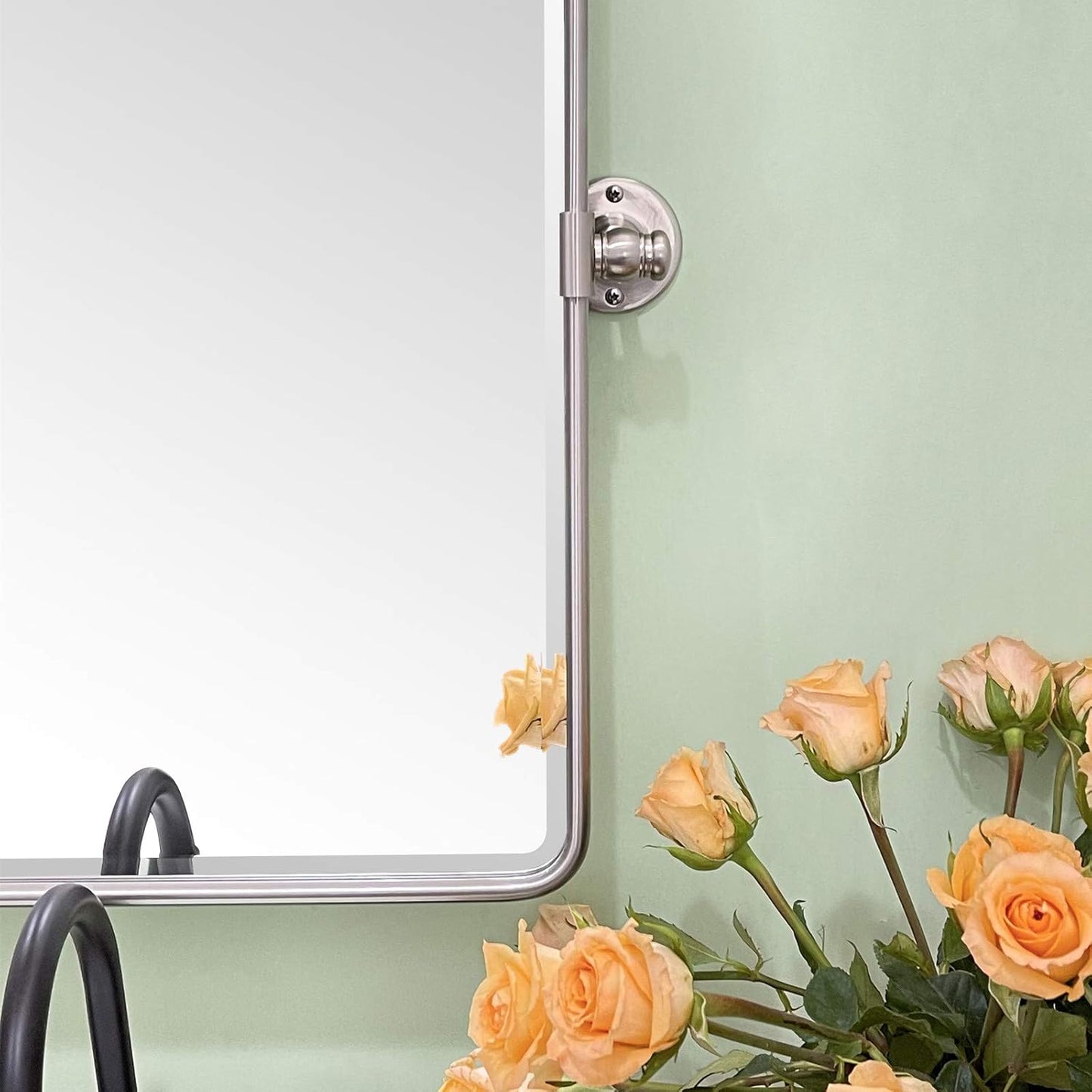 TEHOME 24 x 38'' Horizontal Farmhouse Brush Nickel Metal Framed Pivot Rectangle Bathroom Mirror Tilting Beveled Vanity Mirrors for Wall
