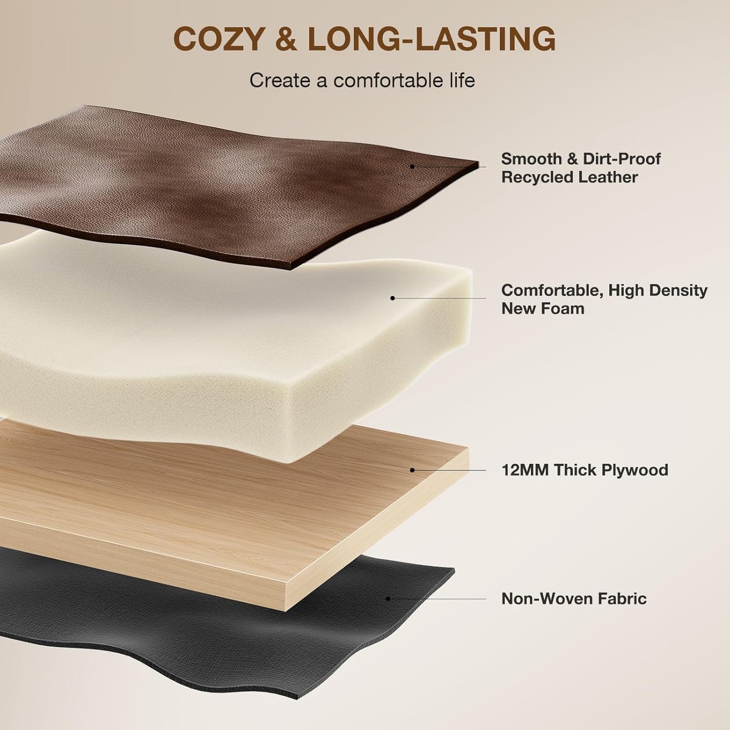 24-Inch Leather Bar Stools Set of 2, Counter Height Barstools with High Backrest，Bar Chairs for Kitchen Island with Heavy Duty Metal Legs, Dark Brown