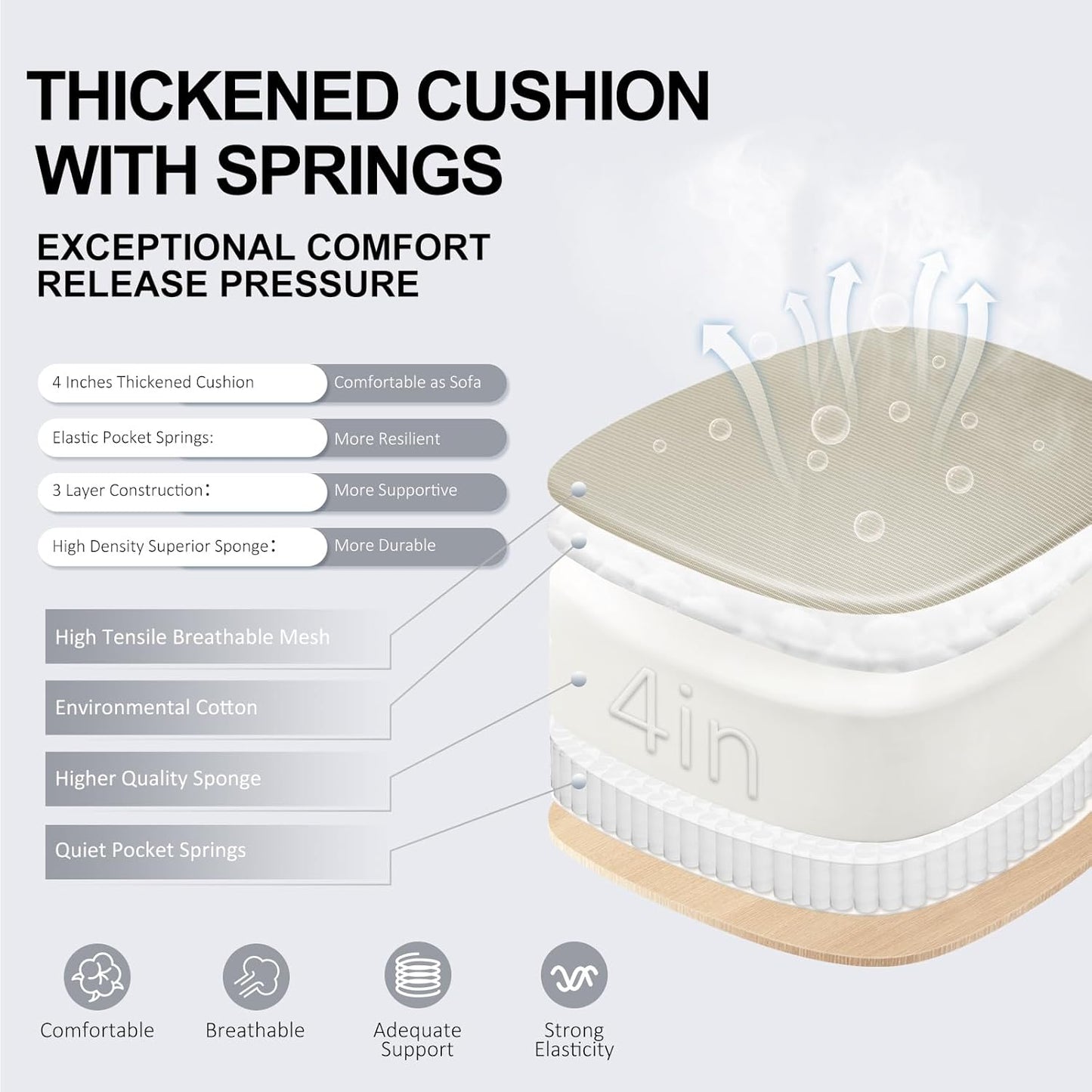 Ergonomic Office Chair,Ultra Thick Office Desk Chair with Adjustable Lumbar Support and Headrest,Spring Cushion,Rocking Function,Flip-up arms,Mesh Computer Chair for Home Office,Khaki