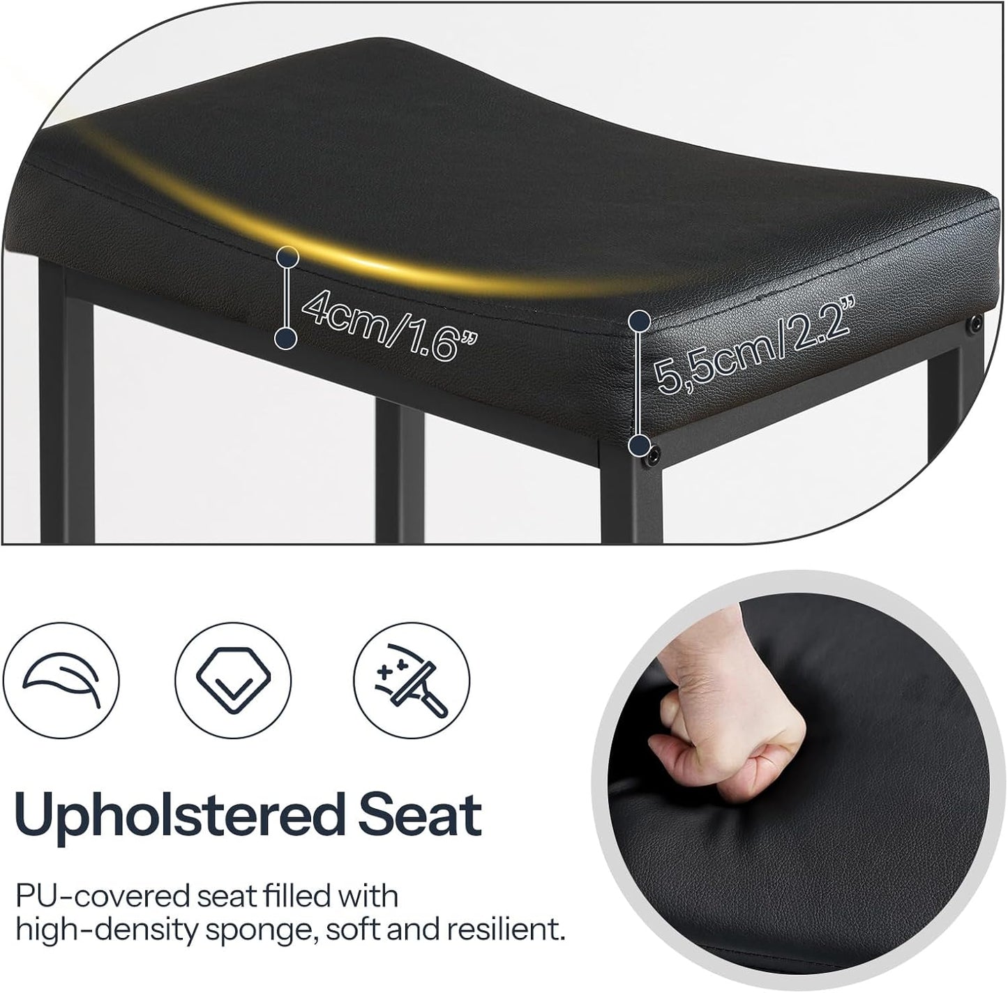 HOOBRO Bar Stools,Set of 3 Bar Chairs, Counter Height Bar Stools, Saddle Stools, Set of 3 Kitchen Stools, 24.8" Barstools, 2.4" Thick Upholstery, for Kitchen, Dining Room, Cafe, Black BB10BYP301