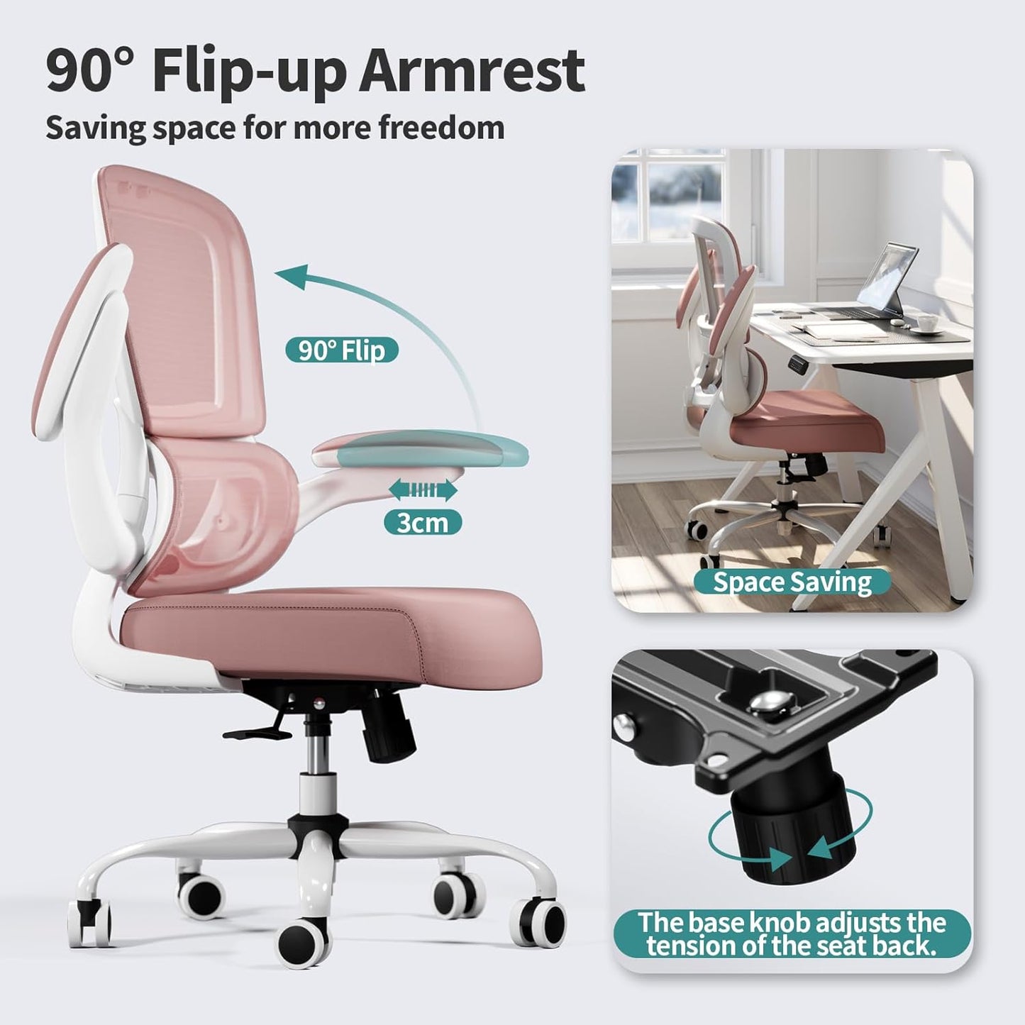 TRALT Office Chair - Ergonomic Desk Chair with Adjustable Lumbar Support, Mesh Computer Chair, Executive Chairs for Home Office Comfortable Lumbar Support (Pink)