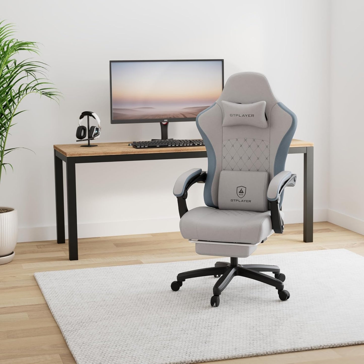 GTPLAYER Gaming Chair, Computer Office Chair with Pocket Spring Cushion, Linkage Armrests and Footrest, High Back Ergonomic Computer Chair with Lumbar Support Task Chair with Footrest
