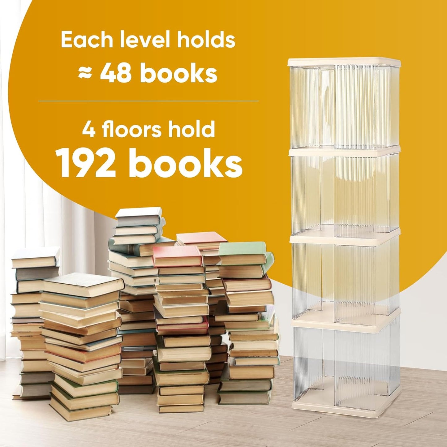 FAHKNS 4 Tier Rotating Bookshelf,360°Display Floor Standing Bookcase,Book Shelf for Small Space Revolving Bookcase for Office Bedroom Living Room,Rectangular