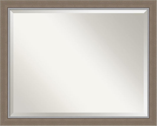 Amanti Art Brown Wall Mirror 25x31 Eva Brown Narrow Rectangle Bathroom Mirror for Wall Decor Living Room, Large Rustic Farmhouse Frame, Hangs Horizonally and Vertically, Bathroom Decor, Beveled Edge