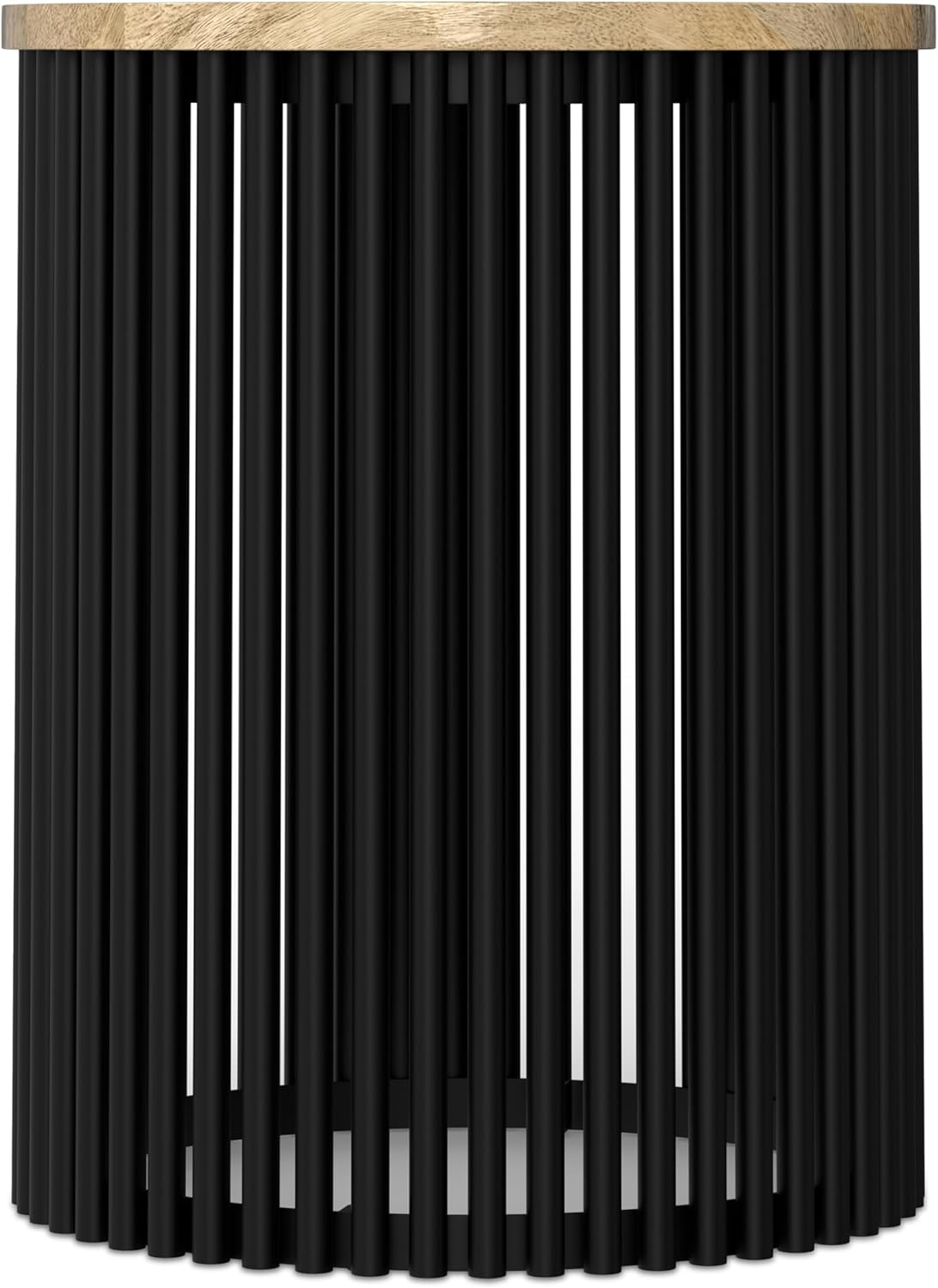 SIMPLIHOME Demy 20 inch Wide Tall Side Table in Natural Solid Mango Wood/Black Metal, Slim Round Accent Table for Living Room, Bedroom, or Entryway, Industrial Style Assembled