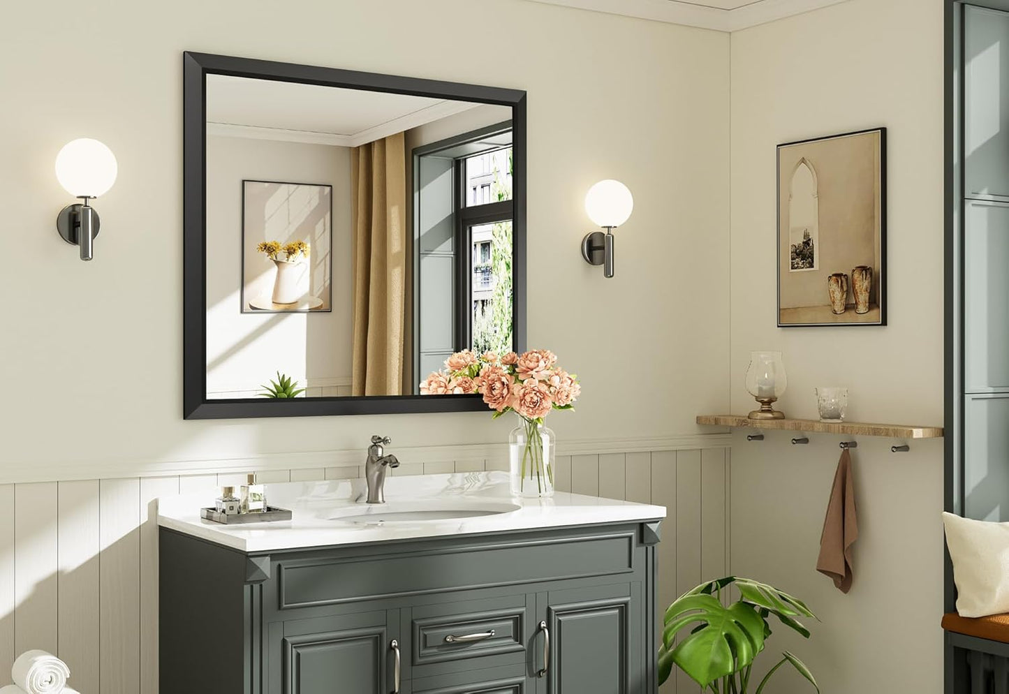 40x36 Inch Black Bathroom Mirror for Wall, Thick Metal Framed Rectangle Mirrors for Over Sink, Bedroom, Living Room, Entryway, Anti-Rust, HD Tempered Glass