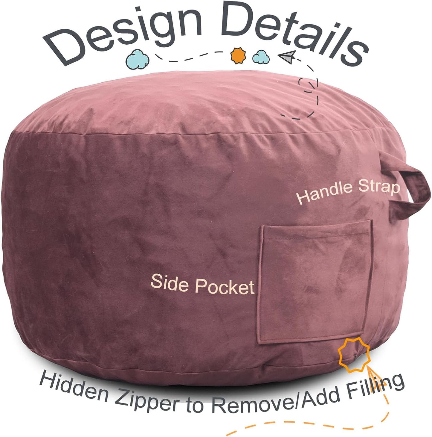 Bean Bag Chairs, Memory Foam Stuffing Bean Bag Chair for Adults/Teens/Kids, Velvet Lazy Sofa Furniture with Removable High-Rebound Memory Foam for Living Room Bedroom College Dorm