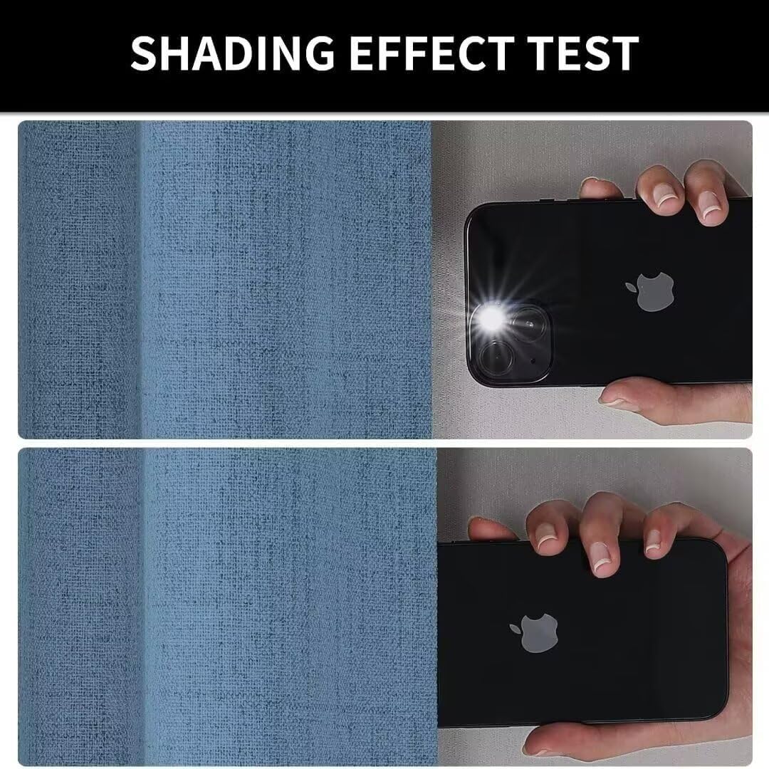 Joydeco Natural Linen Curtains 108 inch Length 2 Panels Set Burg 100% Blackout Patio Door Curtain Room Darkening Sliding Door Curtains Thermal Insulated Back tab Rod Pocket(105x108 inch, Sky Blue)
